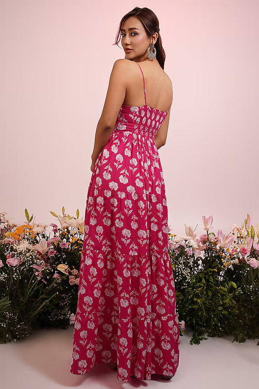 Printed Maxi Dress - Pink Floral
