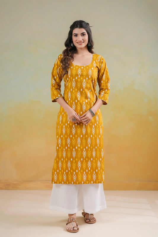 Cotton Kurti - Yellow Printed