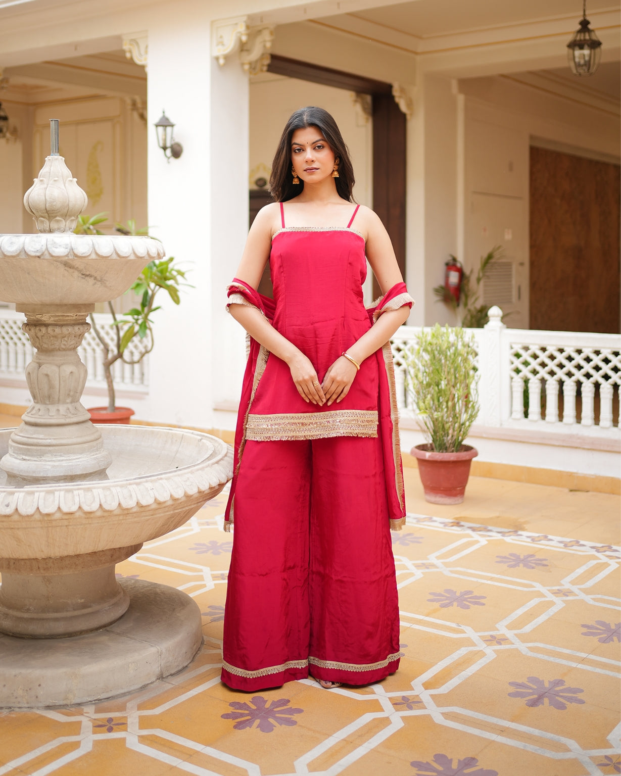 नूर-ए-रानी | Pure Crepe Palazzo Suit Set with Golden Shahi Gota Lace