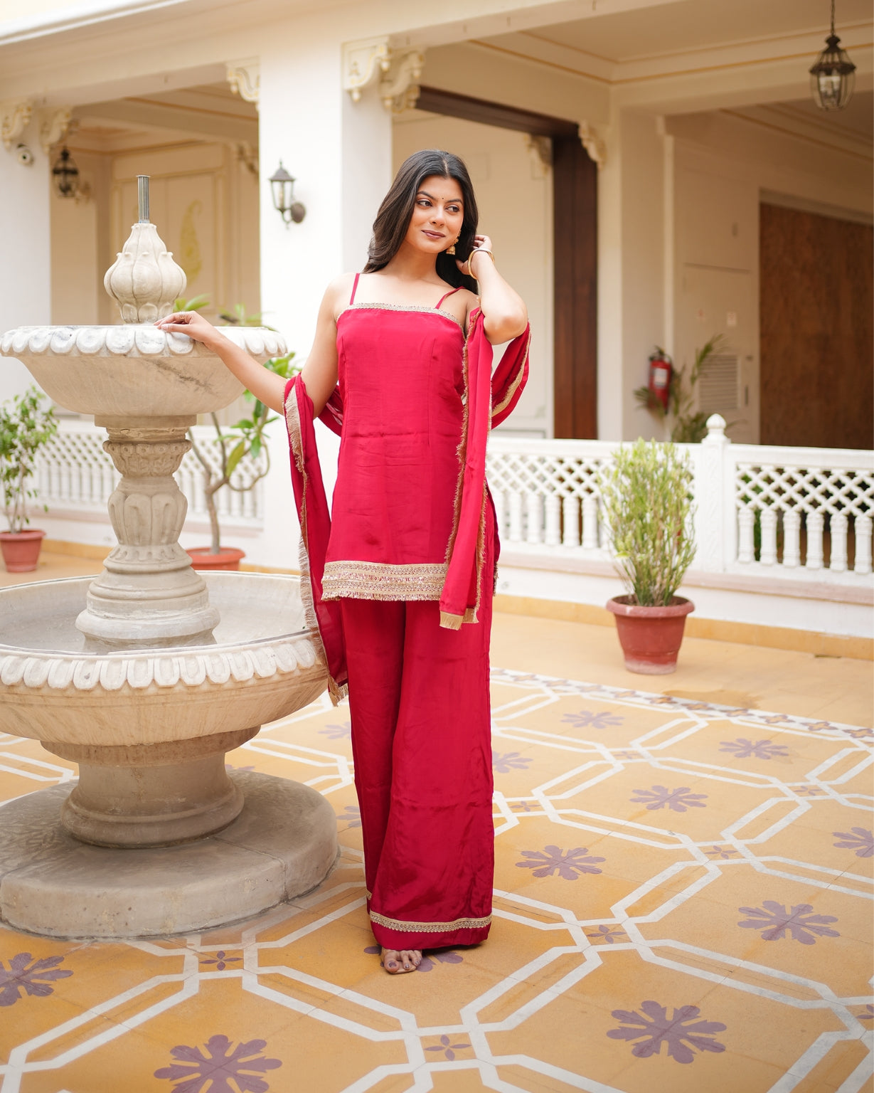 नूर-ए-रानी | Pure Crepe Palazzo Suit Set with Golden Shahi Gota Lace