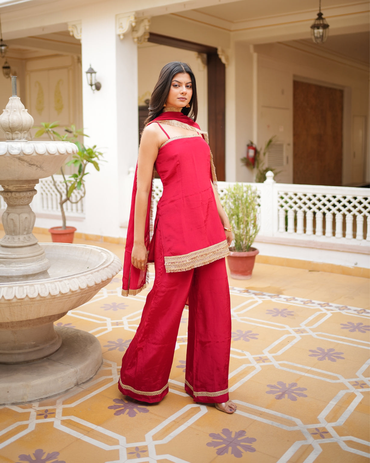 नूर-ए-रानी | Pure Crepe Palazzo Suit Set with Golden Shahi Gota Lace