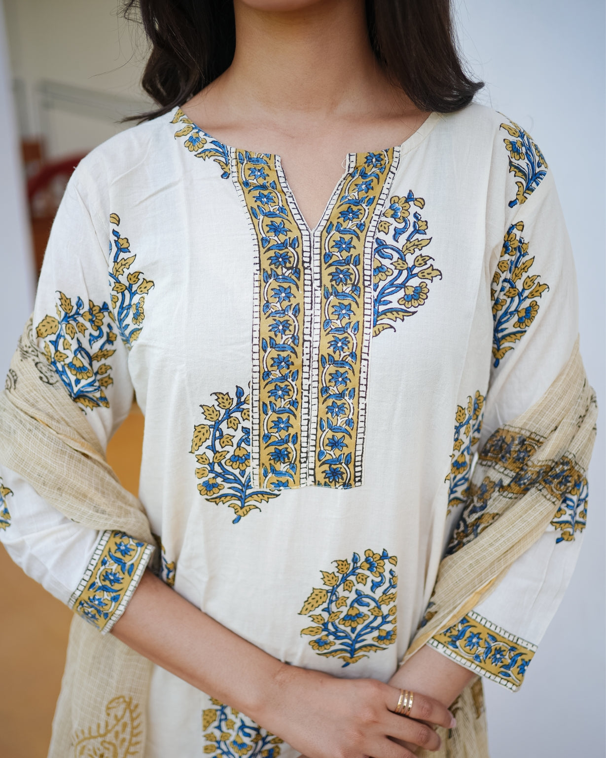 काव्या | Pure Cotton Hand Block Print Suit Set with Kota Doriya Dupatta