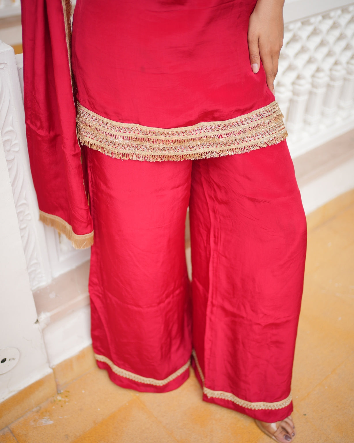 नूर-ए-रानी | Pure Crepe Palazzo Suit Set with Golden Shahi Gota Lace