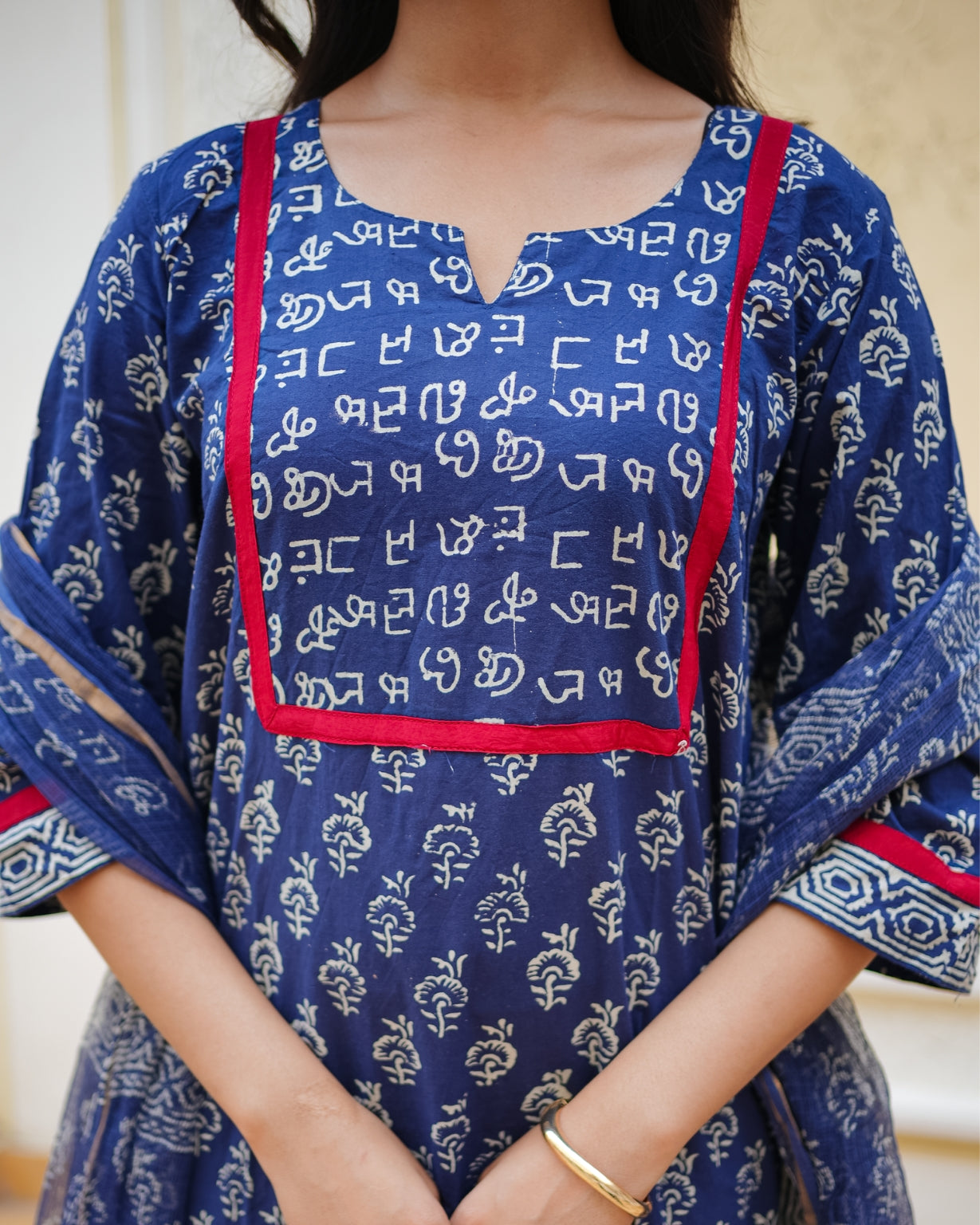 रॉयल नीलम | Pure Cotton Ajrakh Print Suit Set with Pure Chiffon Dupatta