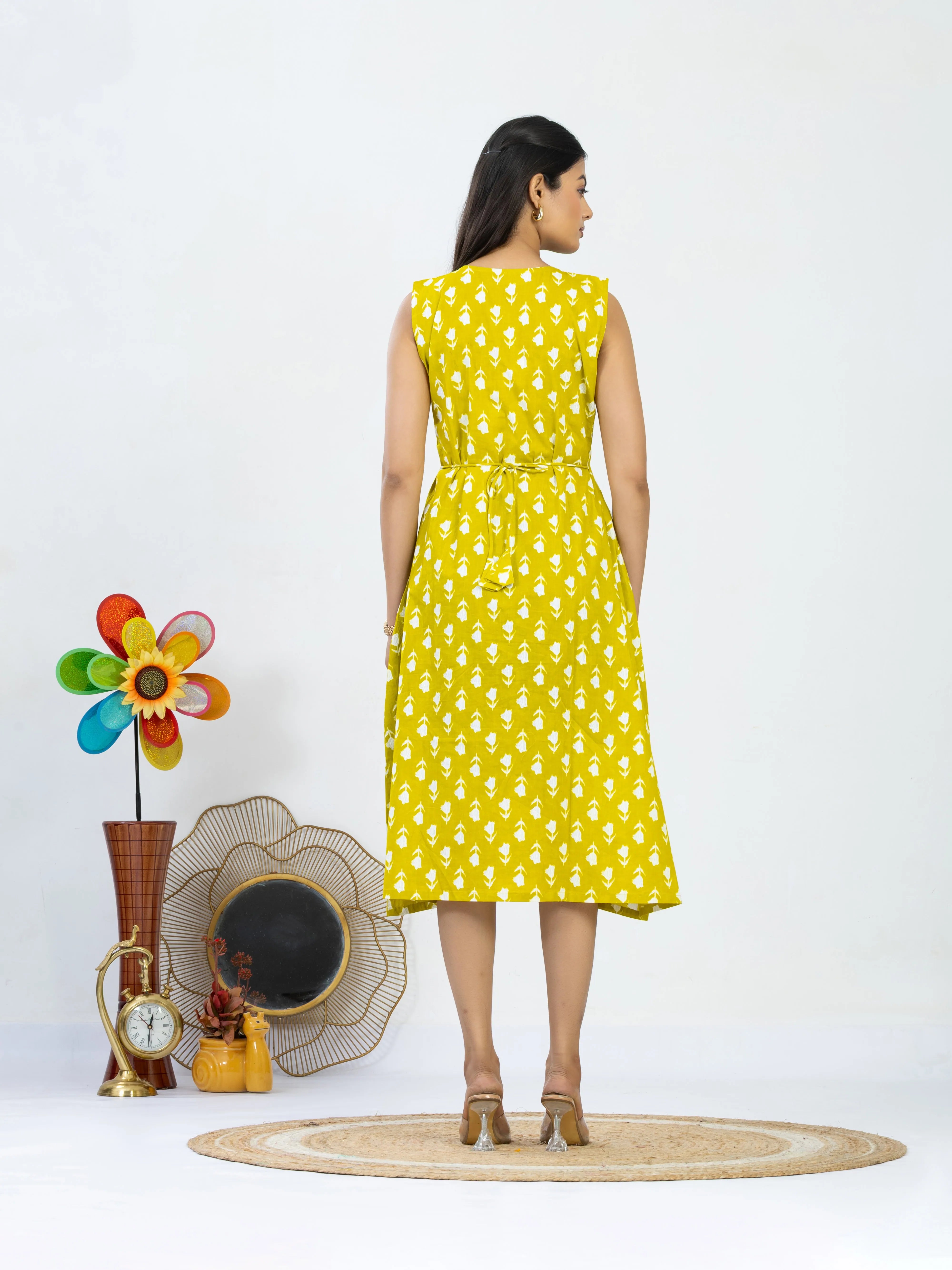 पीताम्बरी | Sunshine Yellow Cotton Printed Dress