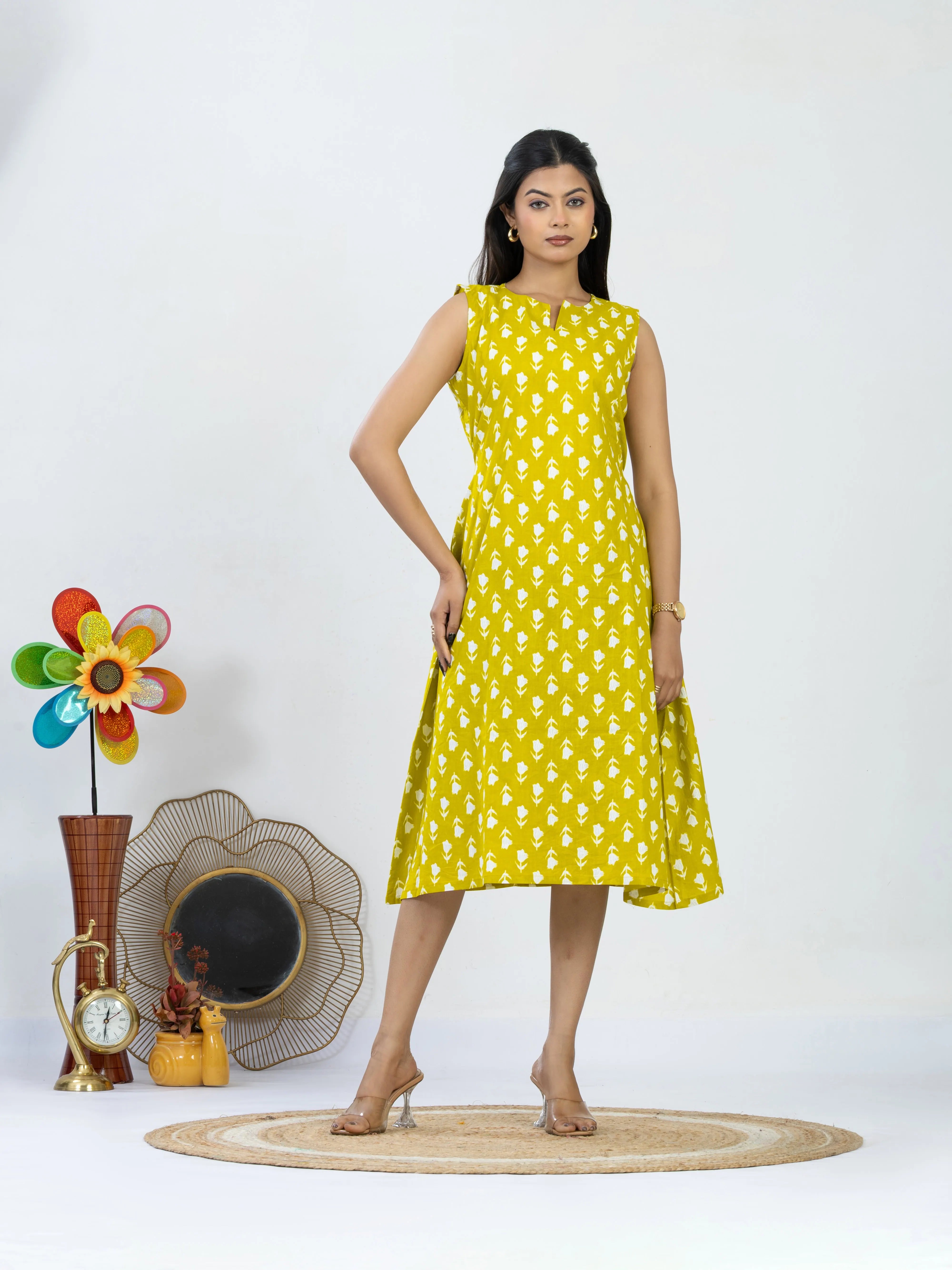 पीताम्बरी | Sunshine Yellow Cotton Printed Dress