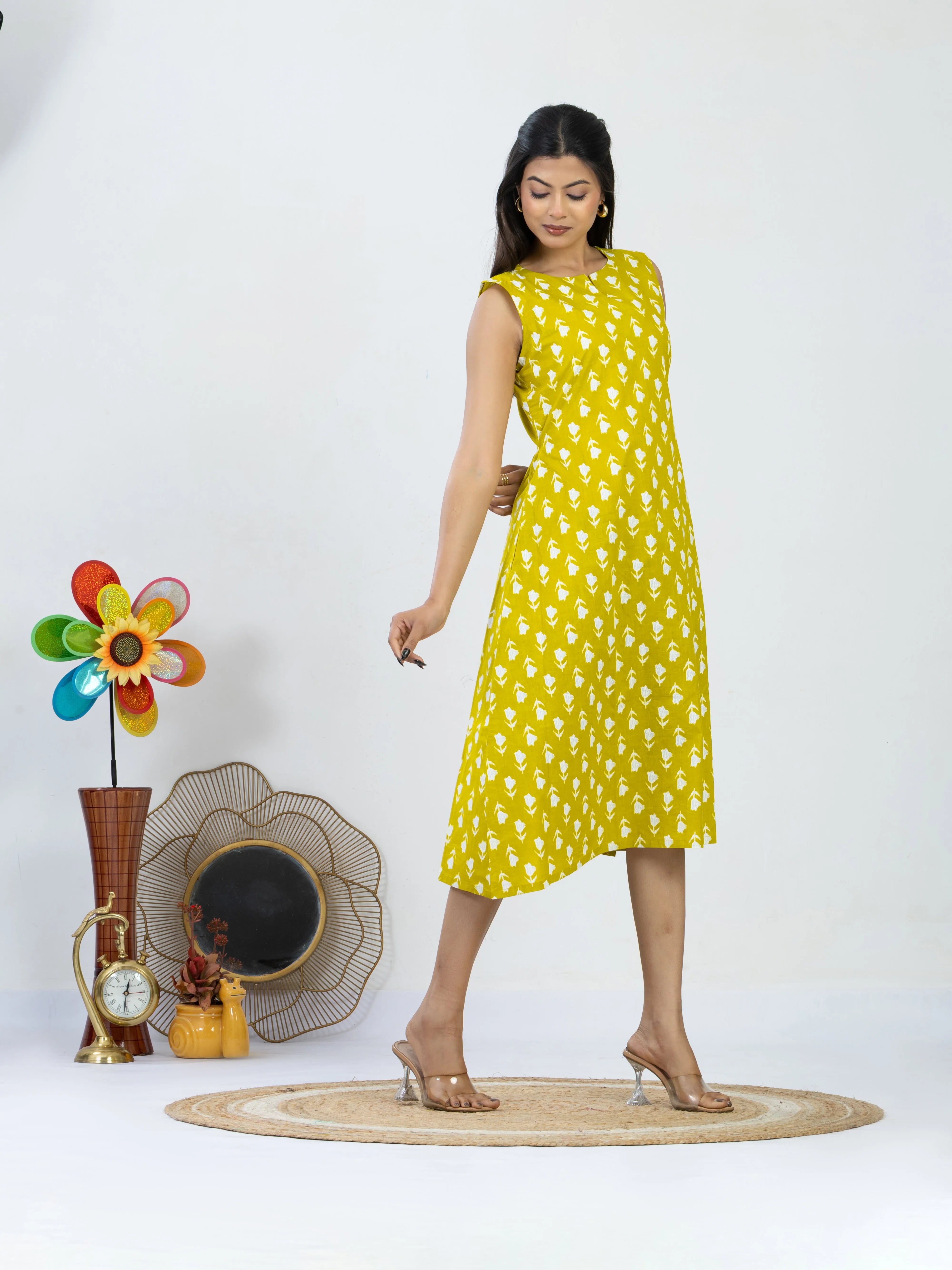 पीताम्बरी | Sunshine Yellow Cotton Printed Dress