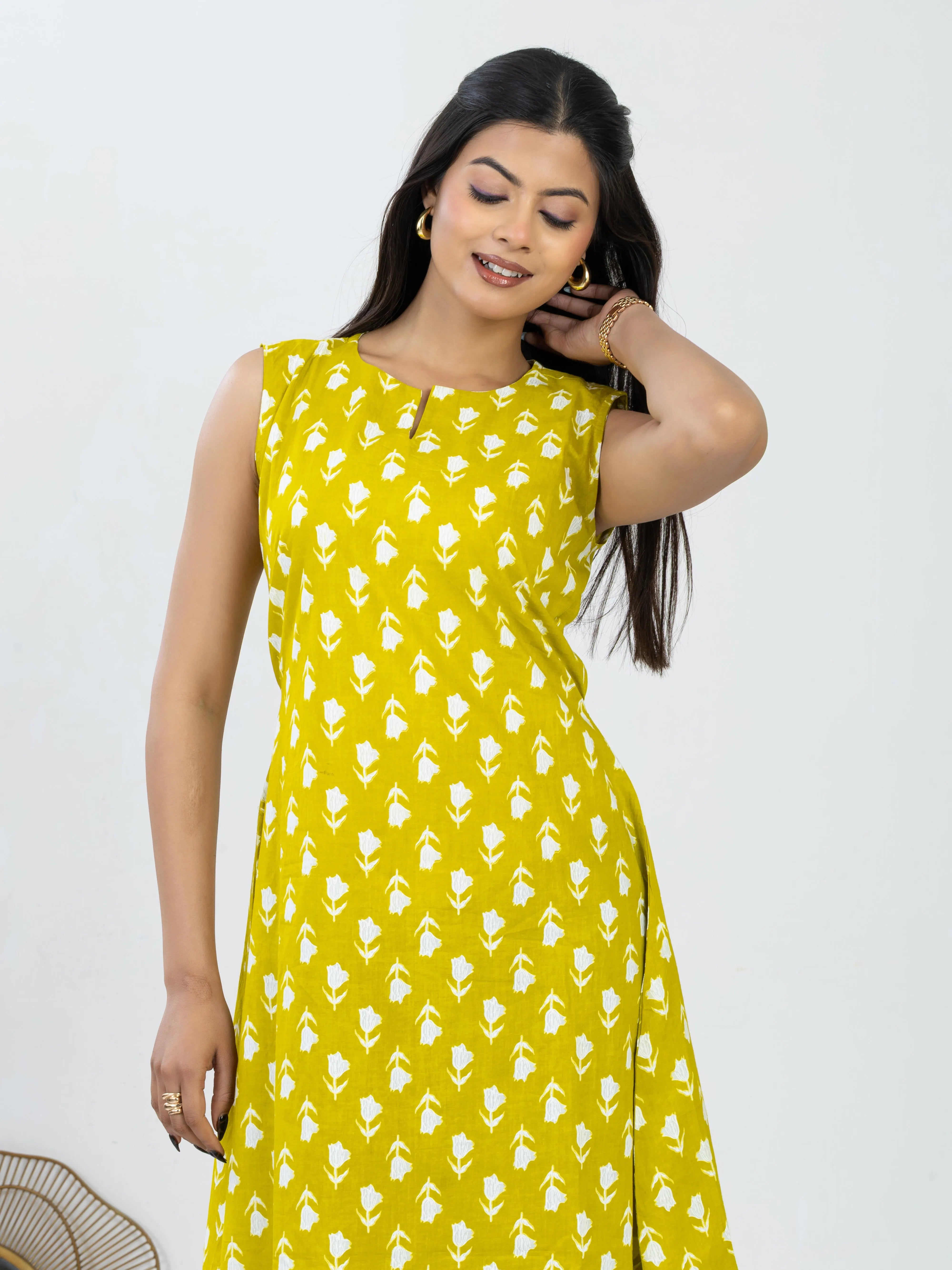 पीताम्बरी | Sunshine Yellow Cotton Printed Dress