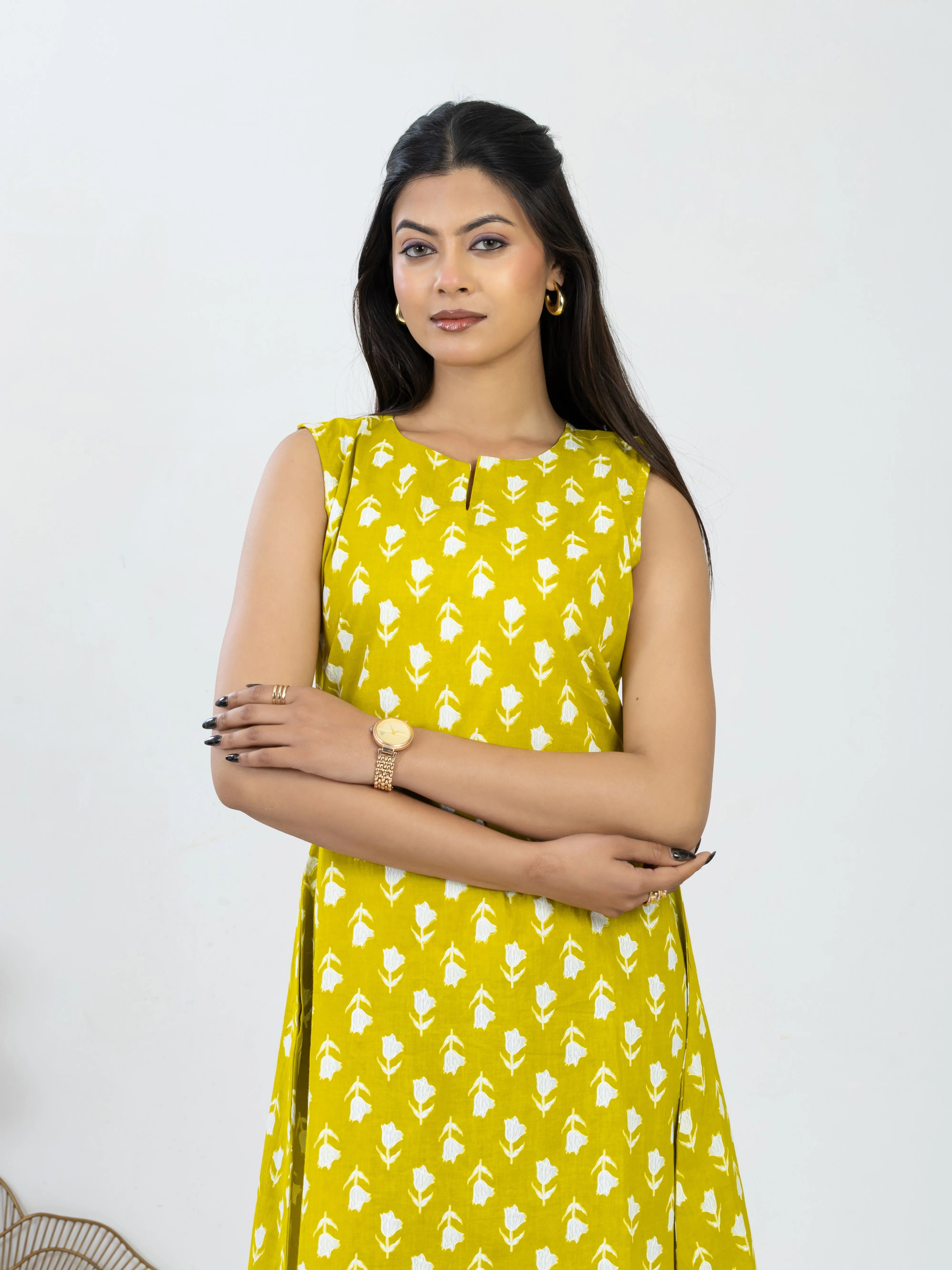 पीताम्बरी | Sunshine Yellow Cotton Printed Dress