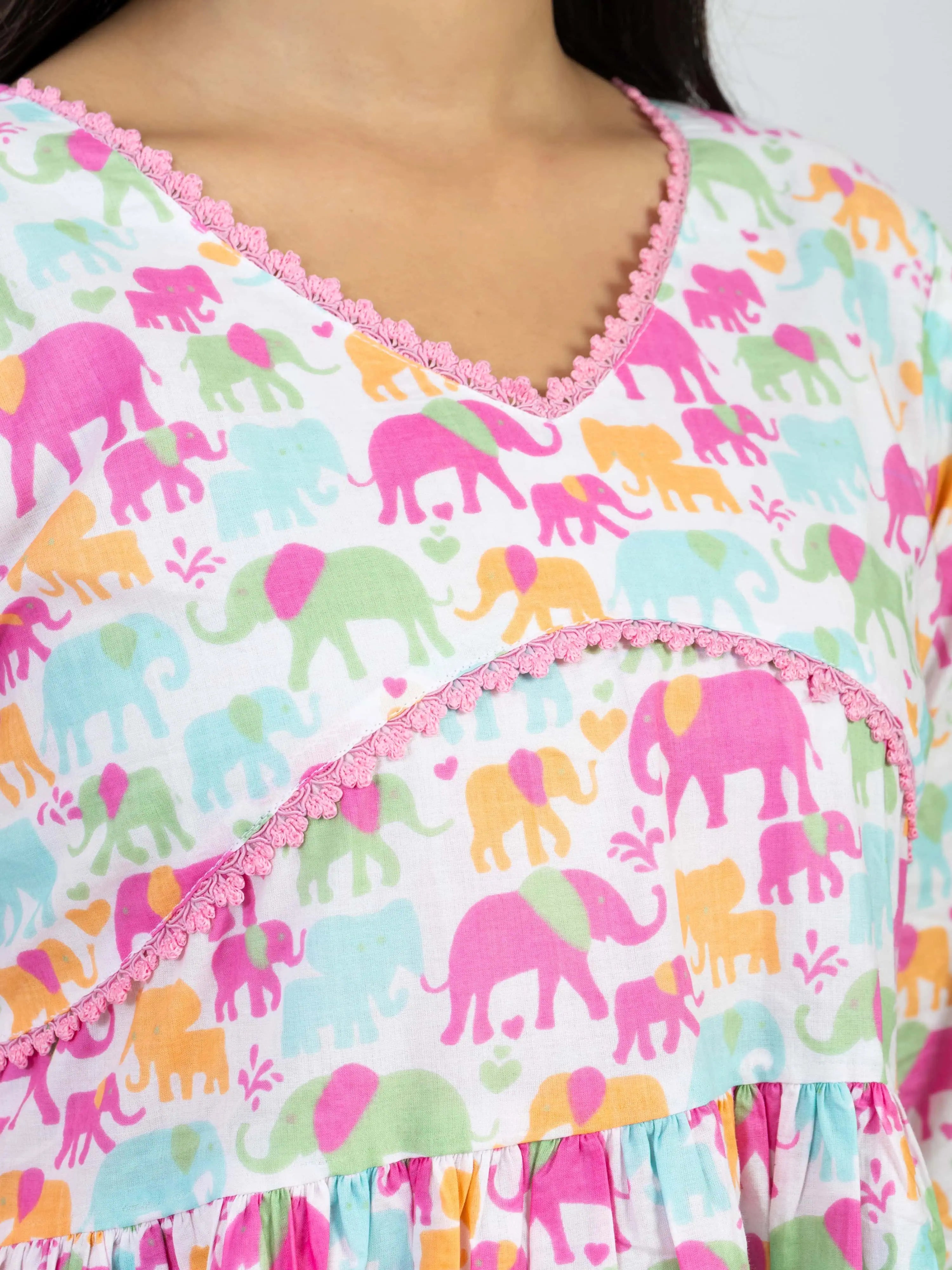 सुकून | Pastel Elephant Print Cotton Dress