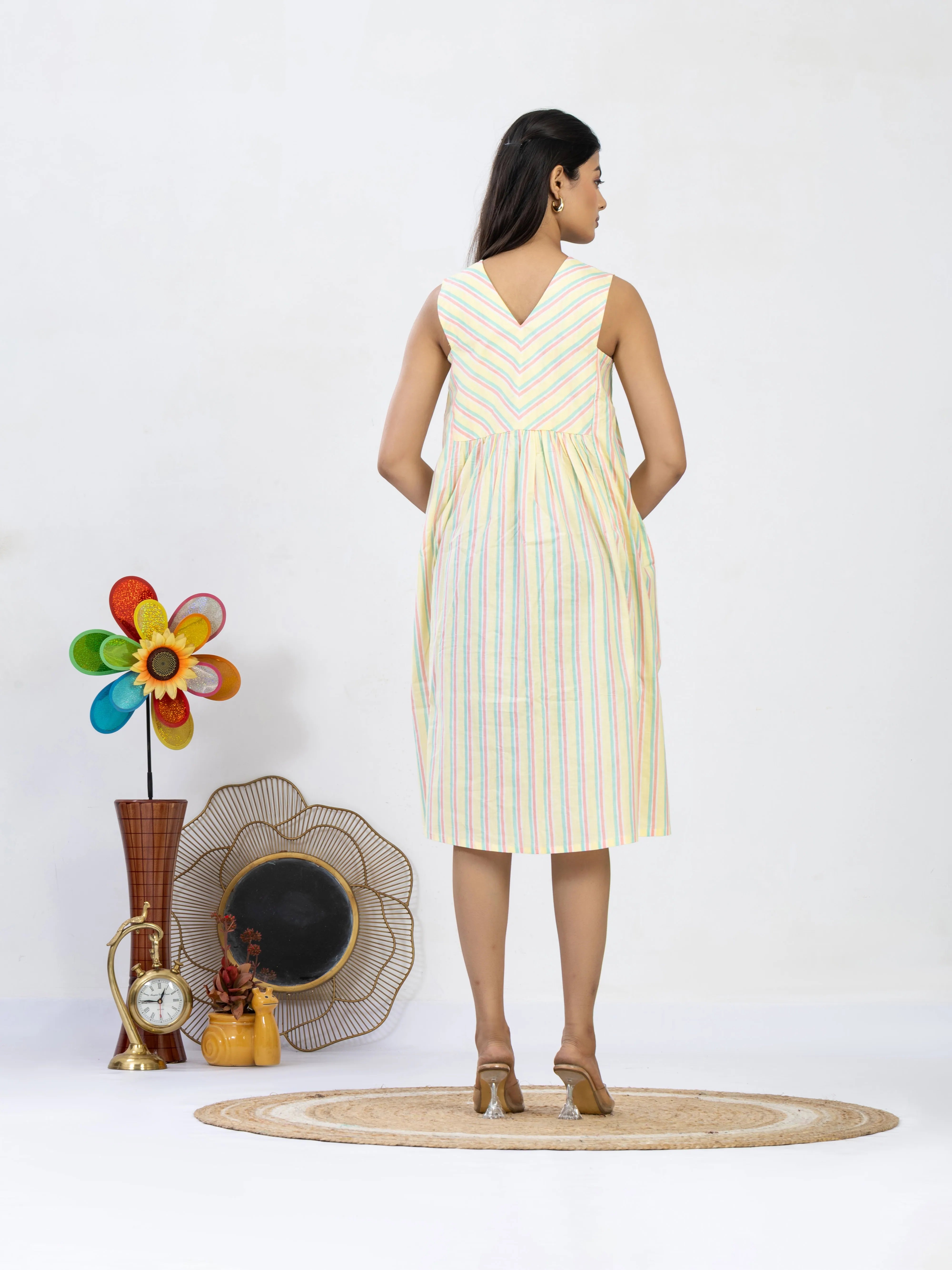 कोमलिक  | Soft Pastel Striped Summer Cotton Dress