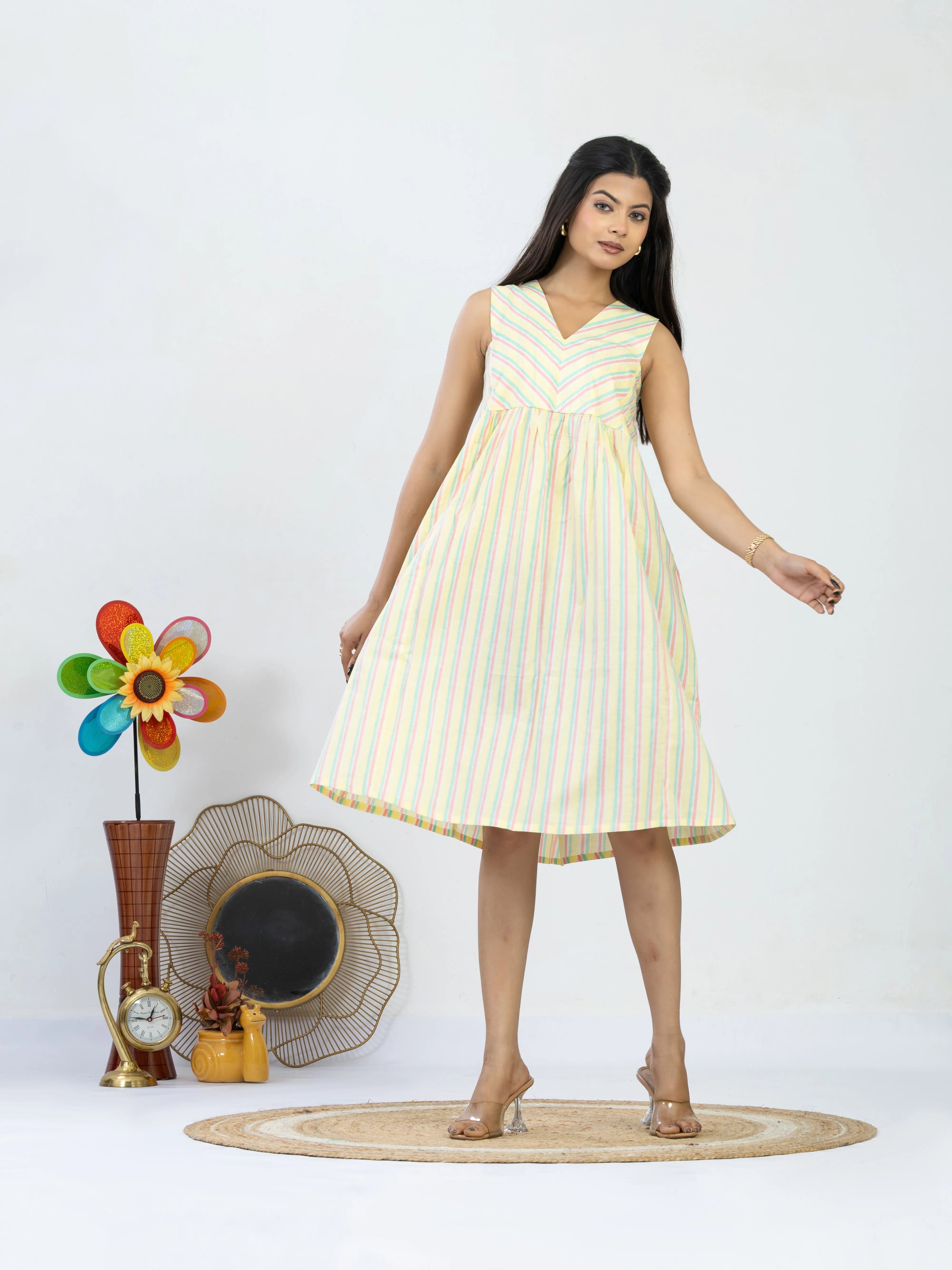कोमलिक  | Soft Pastel Striped Summer Cotton Dress