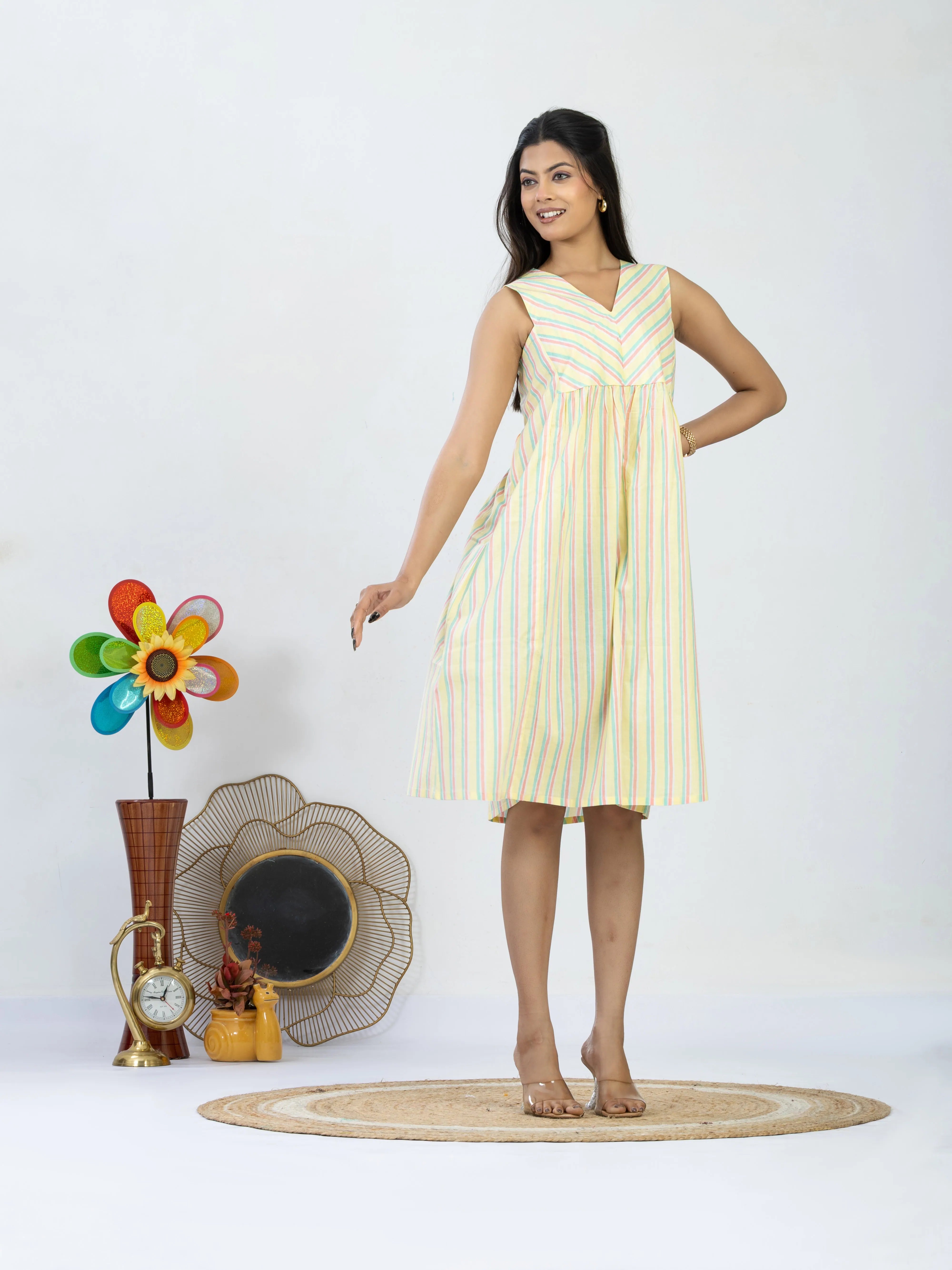 कोमलिक  | Soft Pastel Striped Summer Cotton Dress