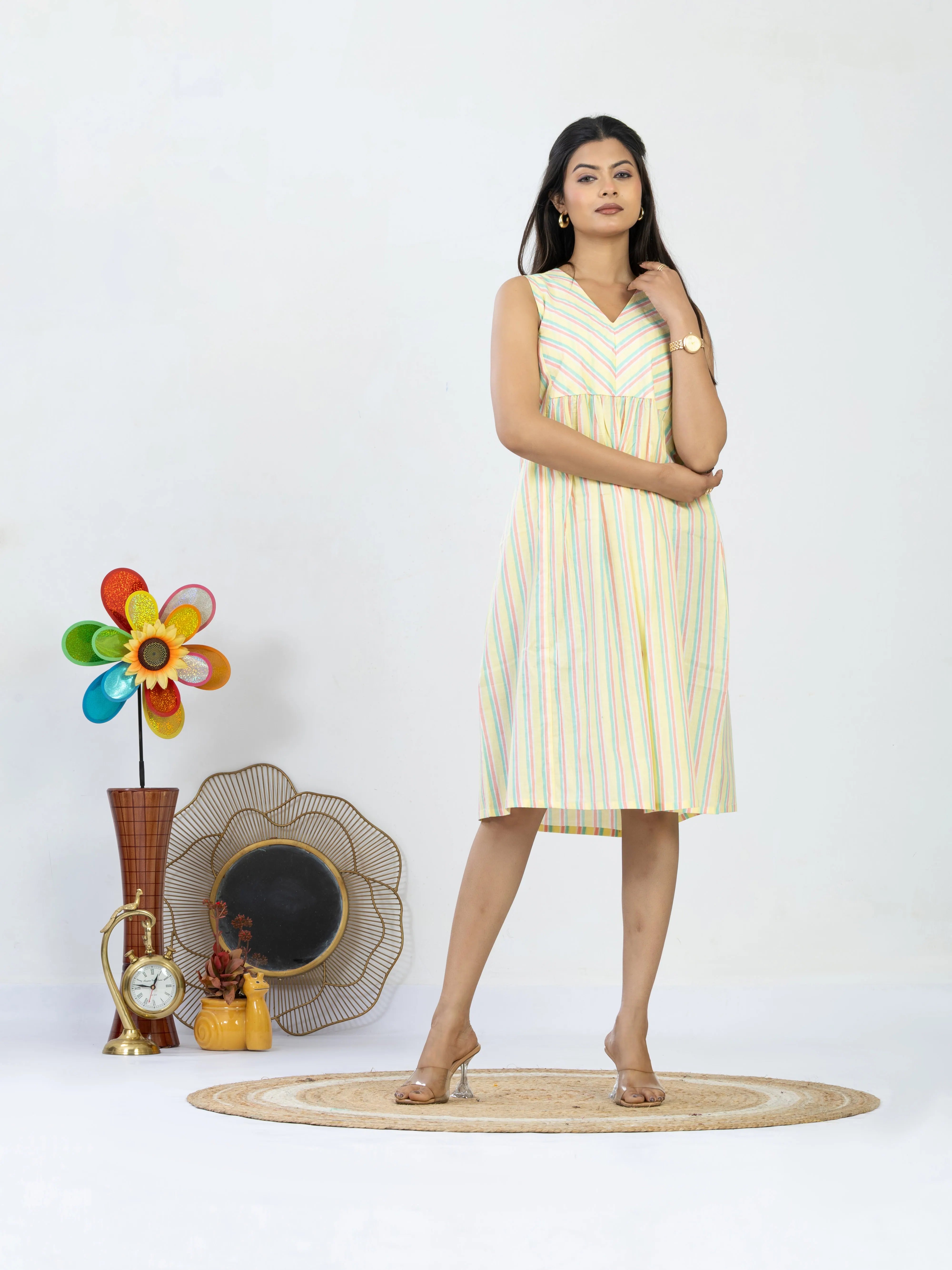 कोमलिक  | Soft Pastel Striped Summer Cotton Dress
