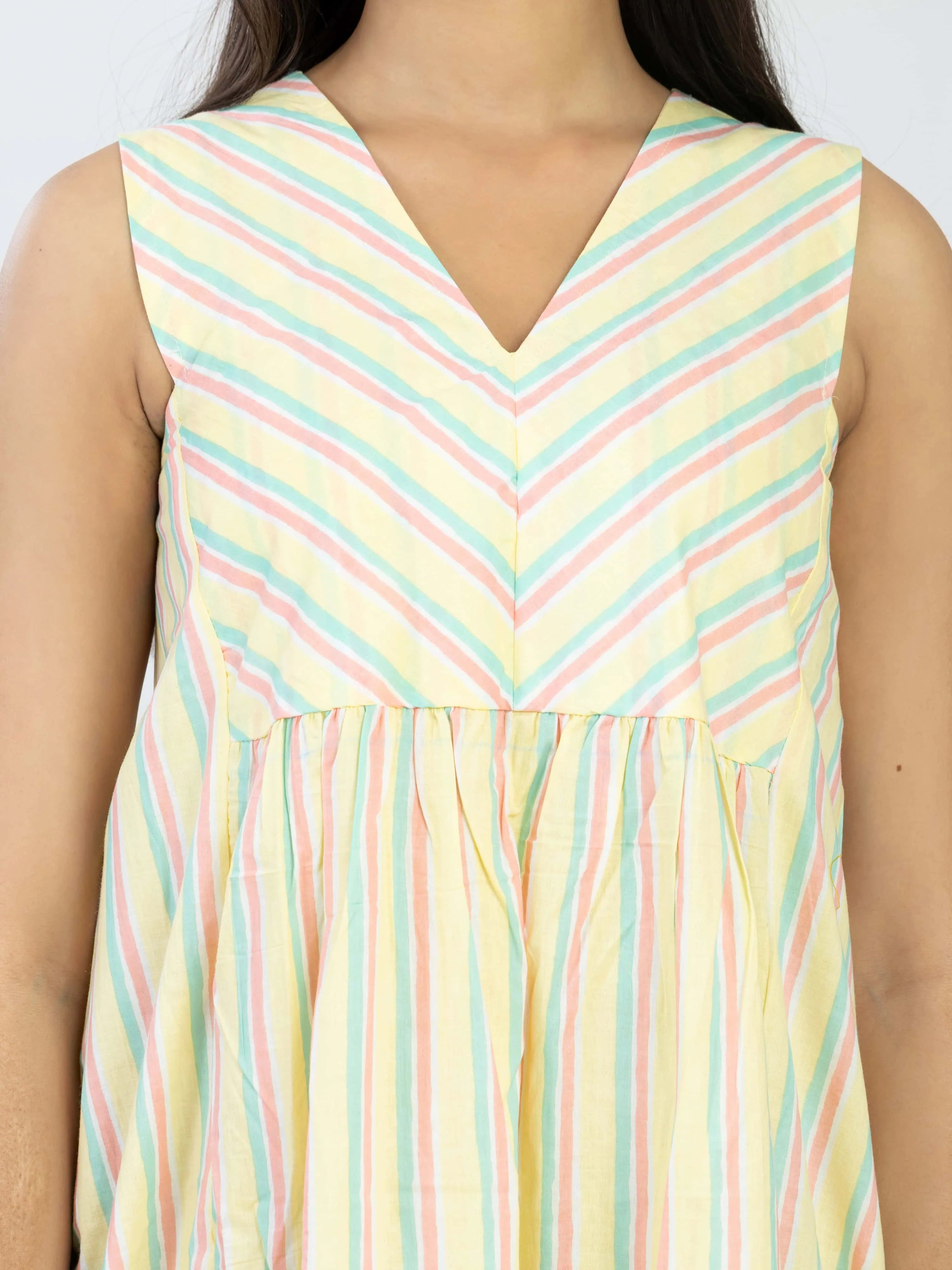 कोमलिक  | Soft Pastel Striped Summer Cotton Dress