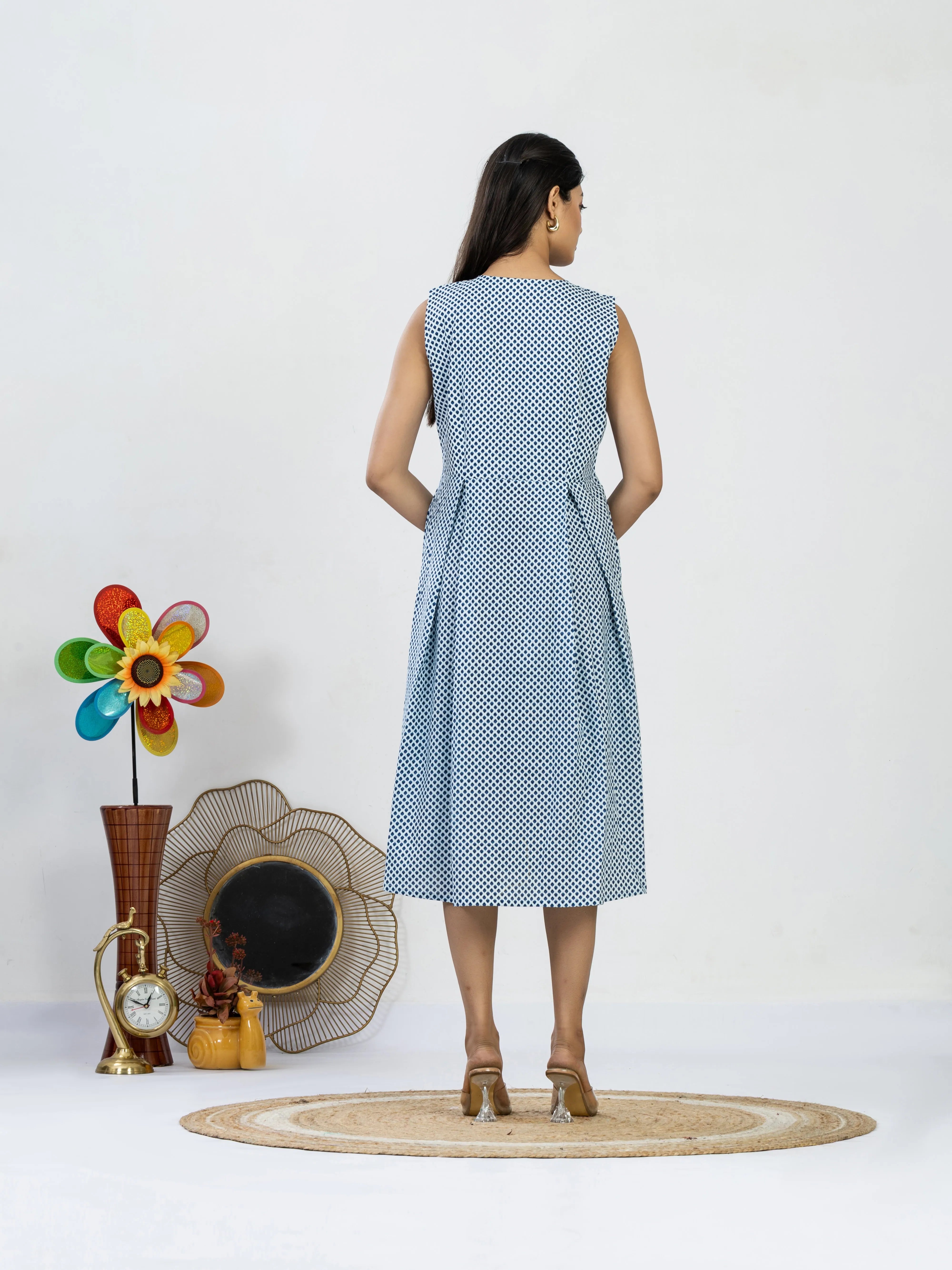 नीलाक्षि  | Blue Polka Dot Midi Dress