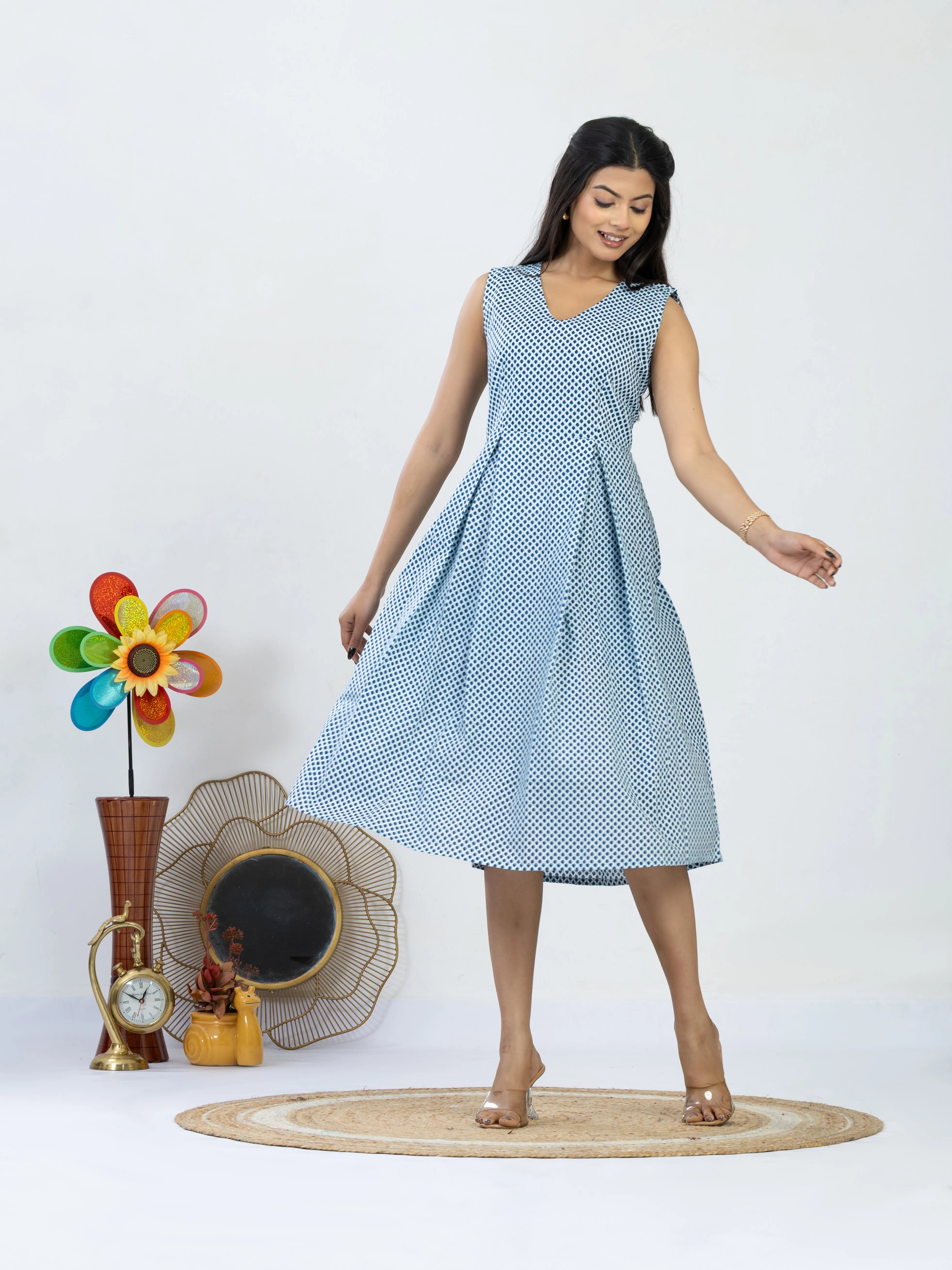 नीलाक्षि  | Blue Polka Dot Midi Dress