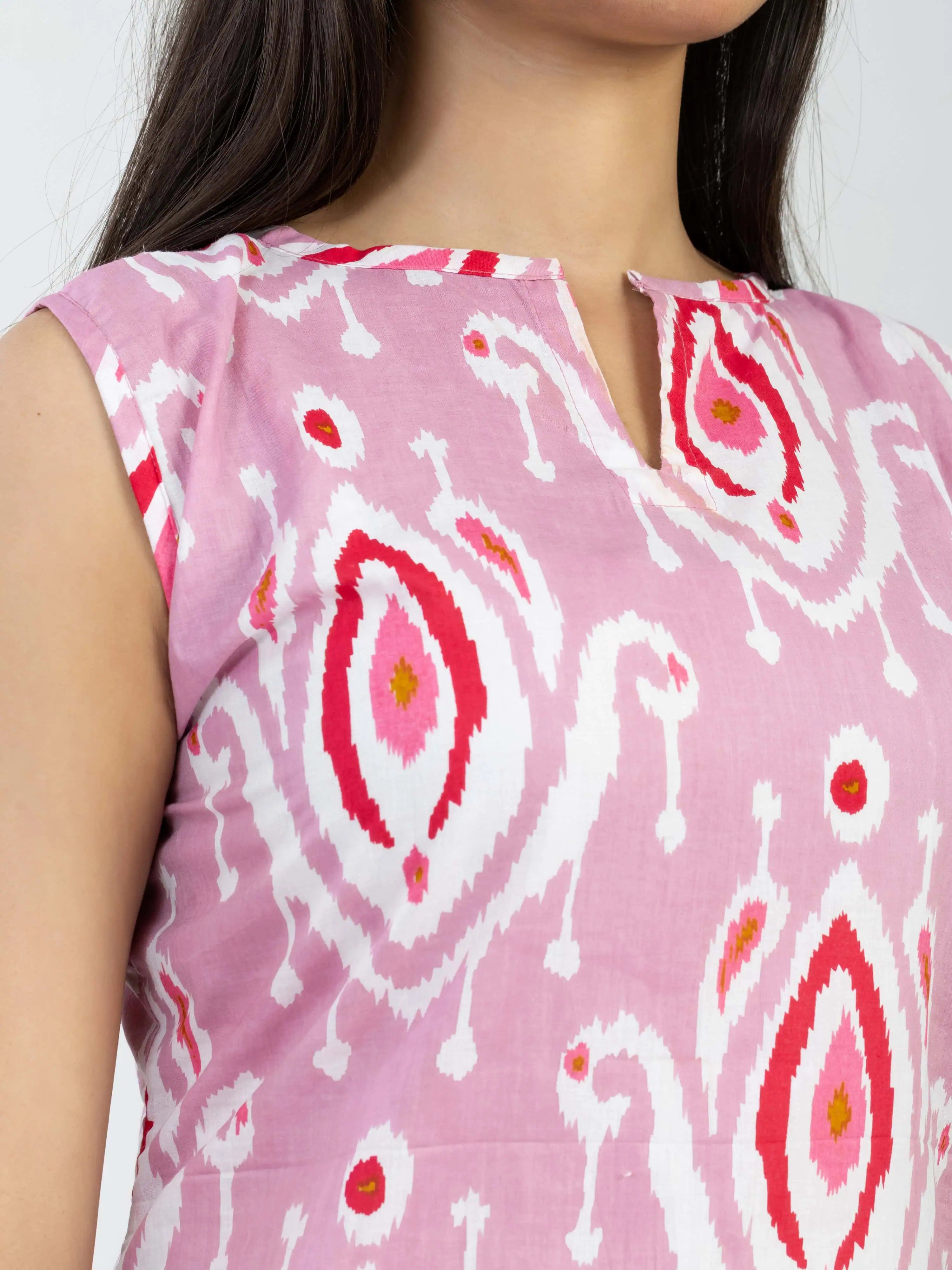 मायारंग | Pink Ikat Print Vacation Midi Dress