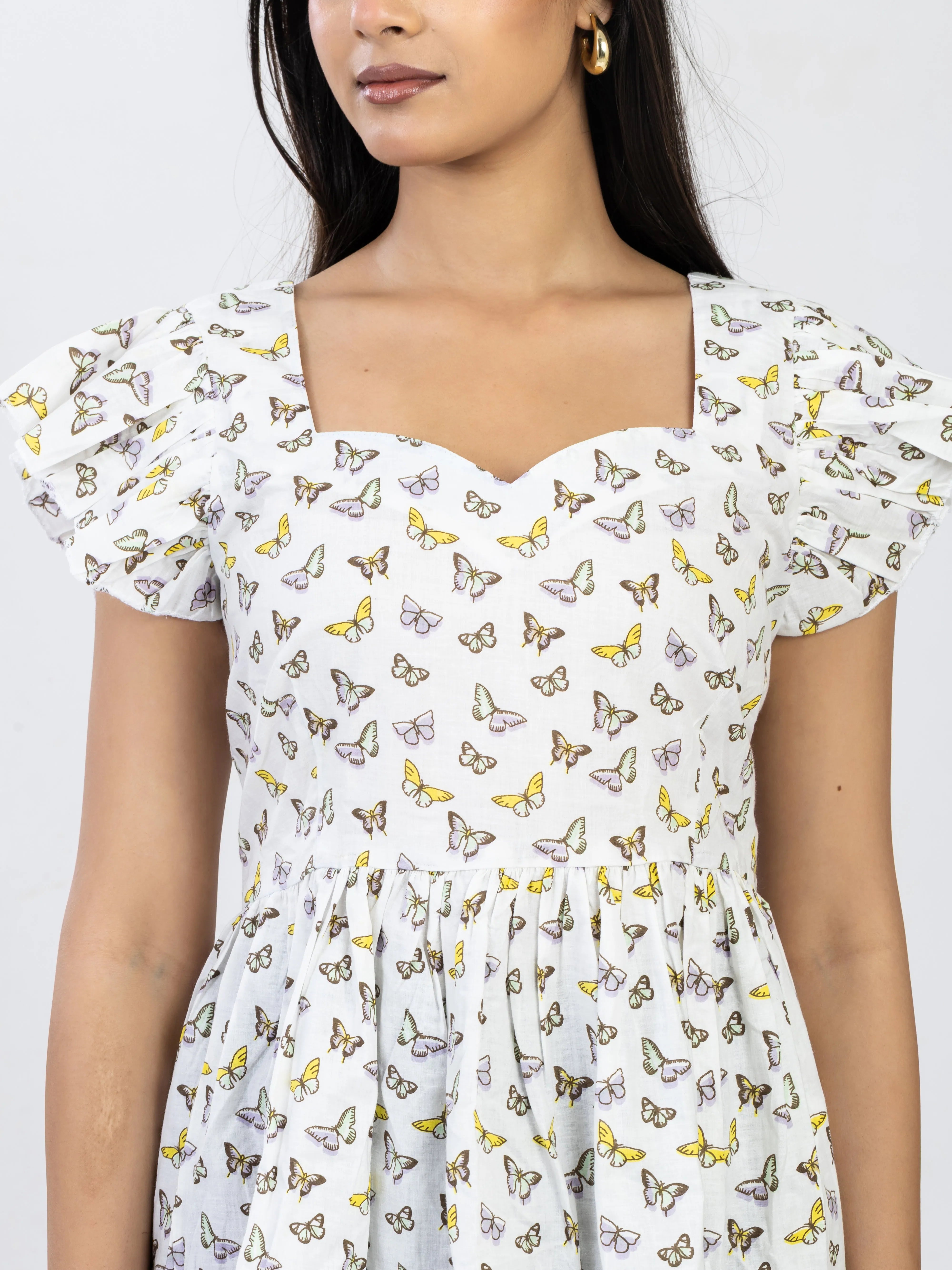 तितली | White Butterfly Print Summer Cotton Top