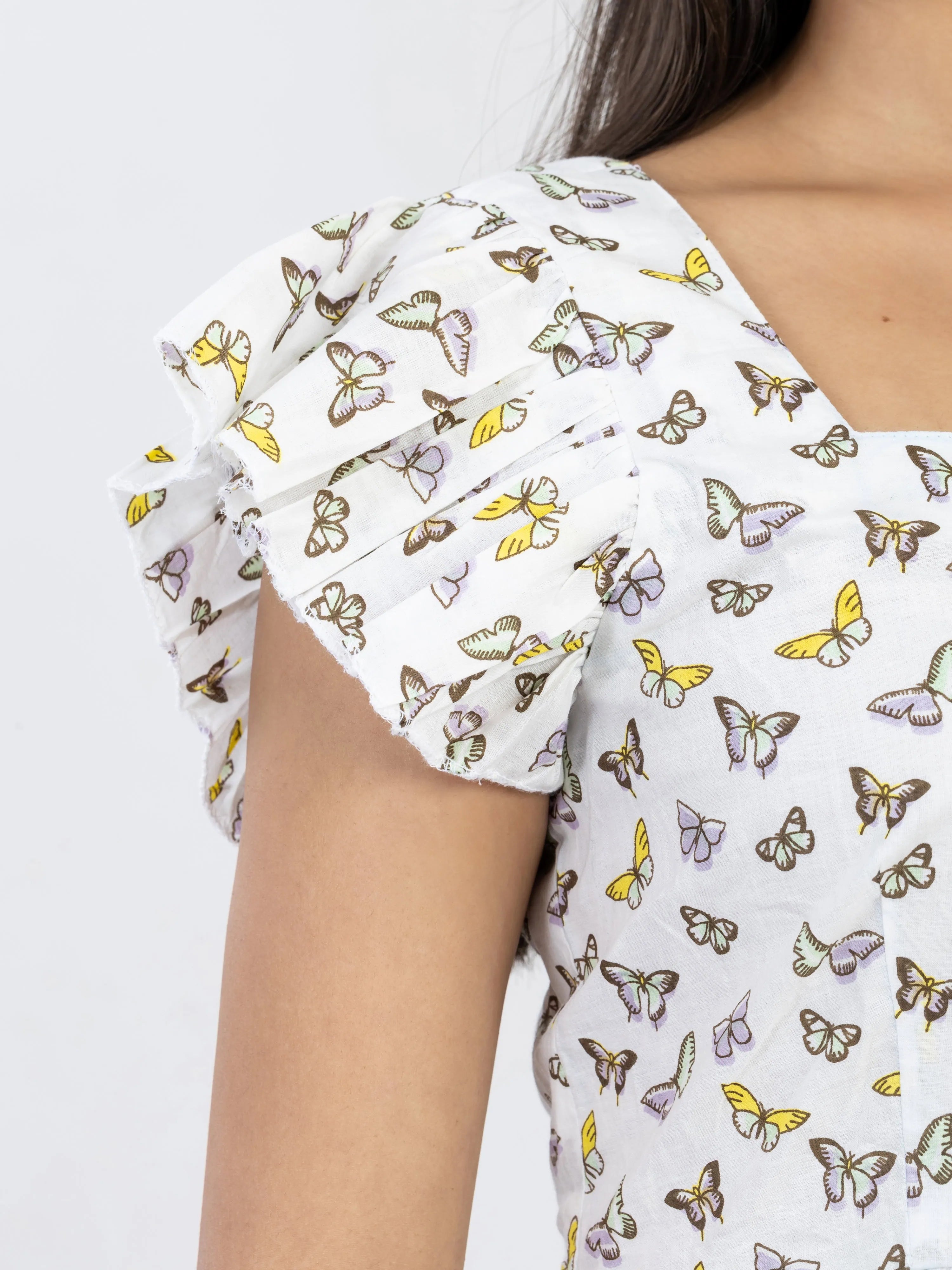 तितली | White Butterfly Print Summer Cotton Top