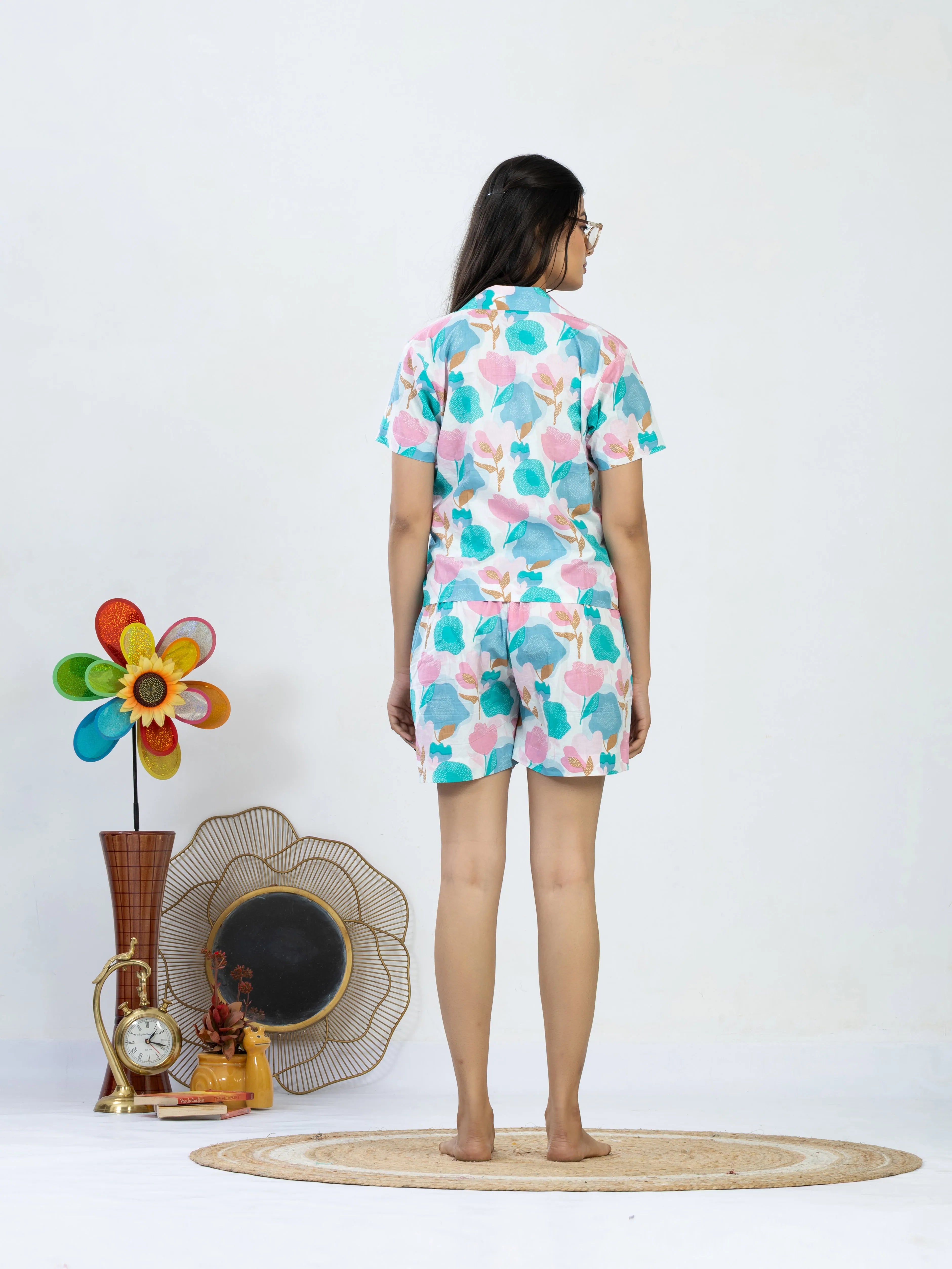 फुलरंग | Abstract Leaf Print Cotton Top & Shorts Co-ord Set