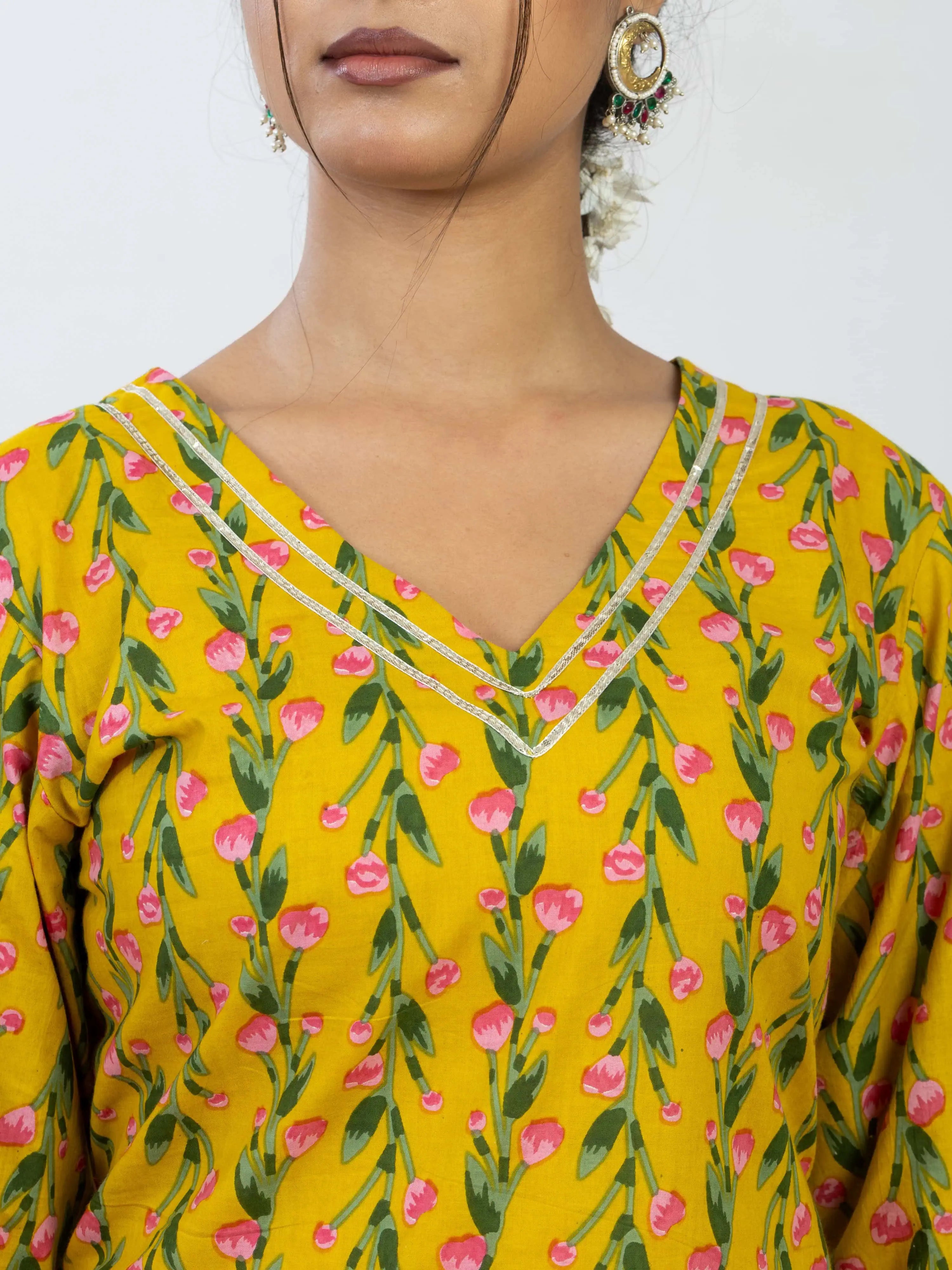 रंगत रानी | Handmade Royal Mustard Yellow Floral Kurta Set with Cotton Dupatta