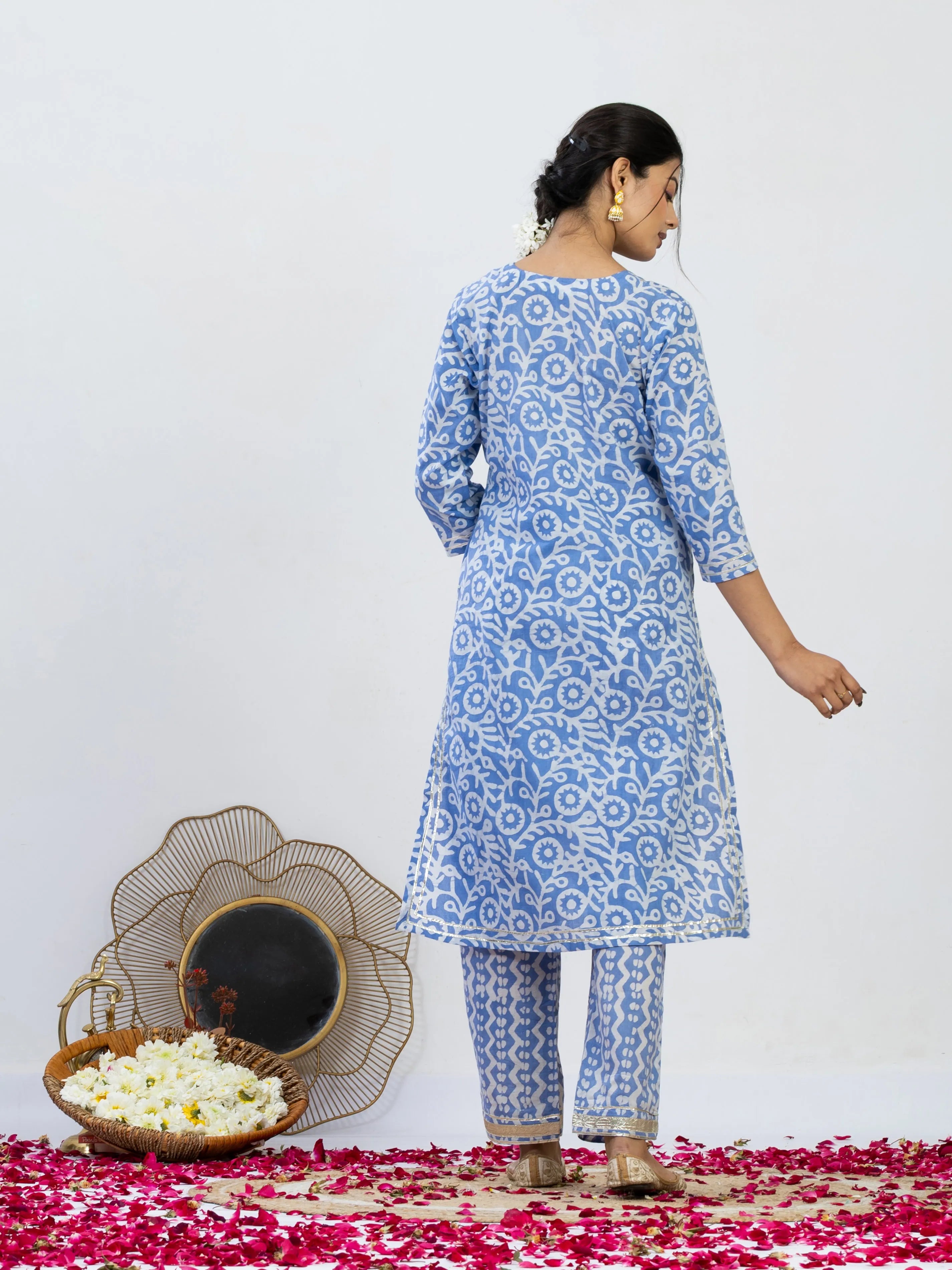 रगंजली | Handmade Pure Cotton Kurta Set with Chiffon Dupatta