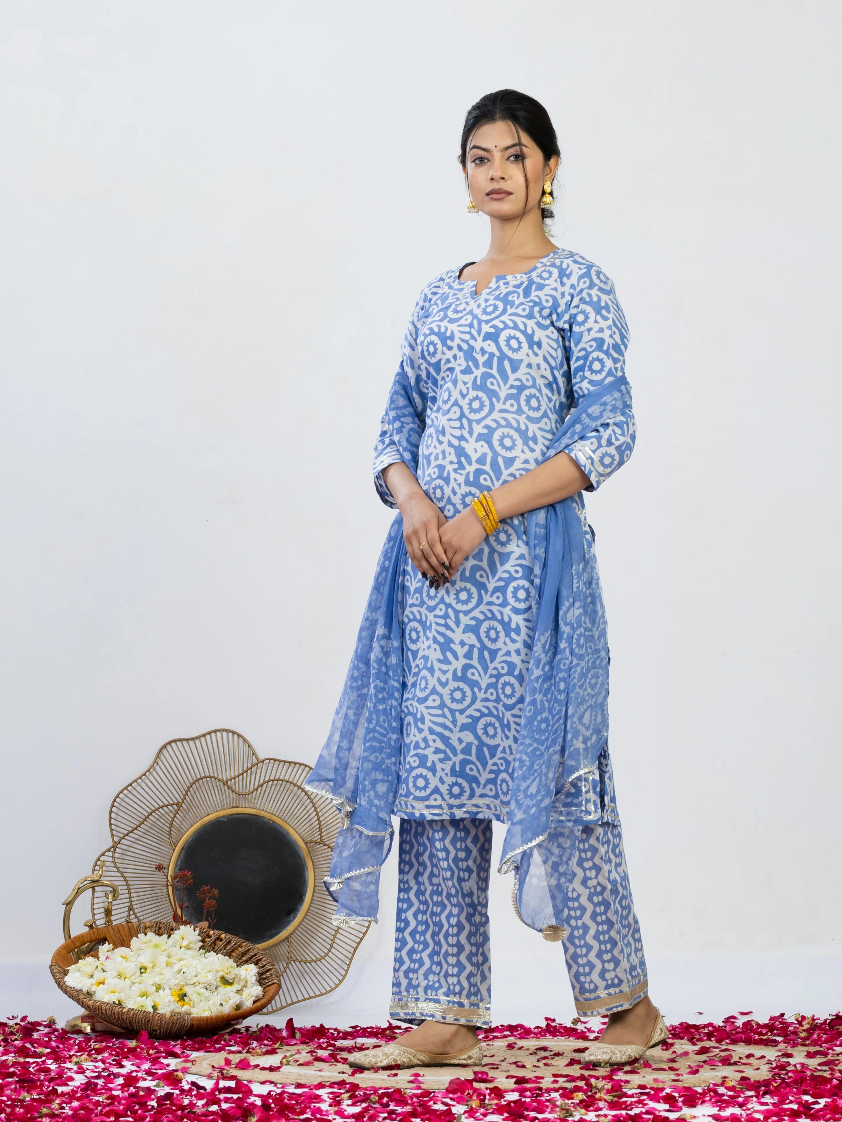 रगंजली | Handmade Pure Cotton Kurta Set with Chiffon Dupatta