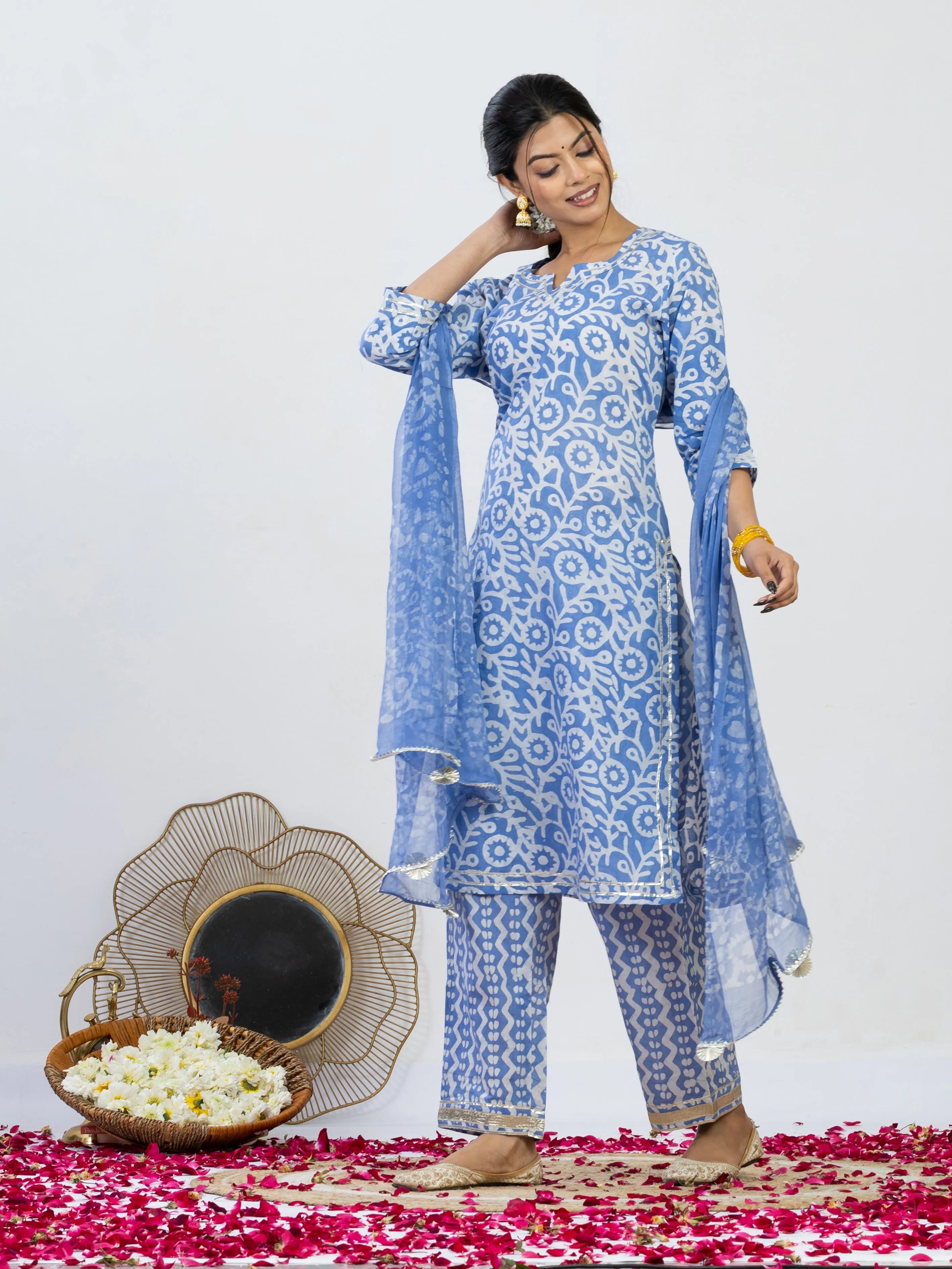 रगंजली | Handmade Pure Cotton Kurta Set with Chiffon Dupatta