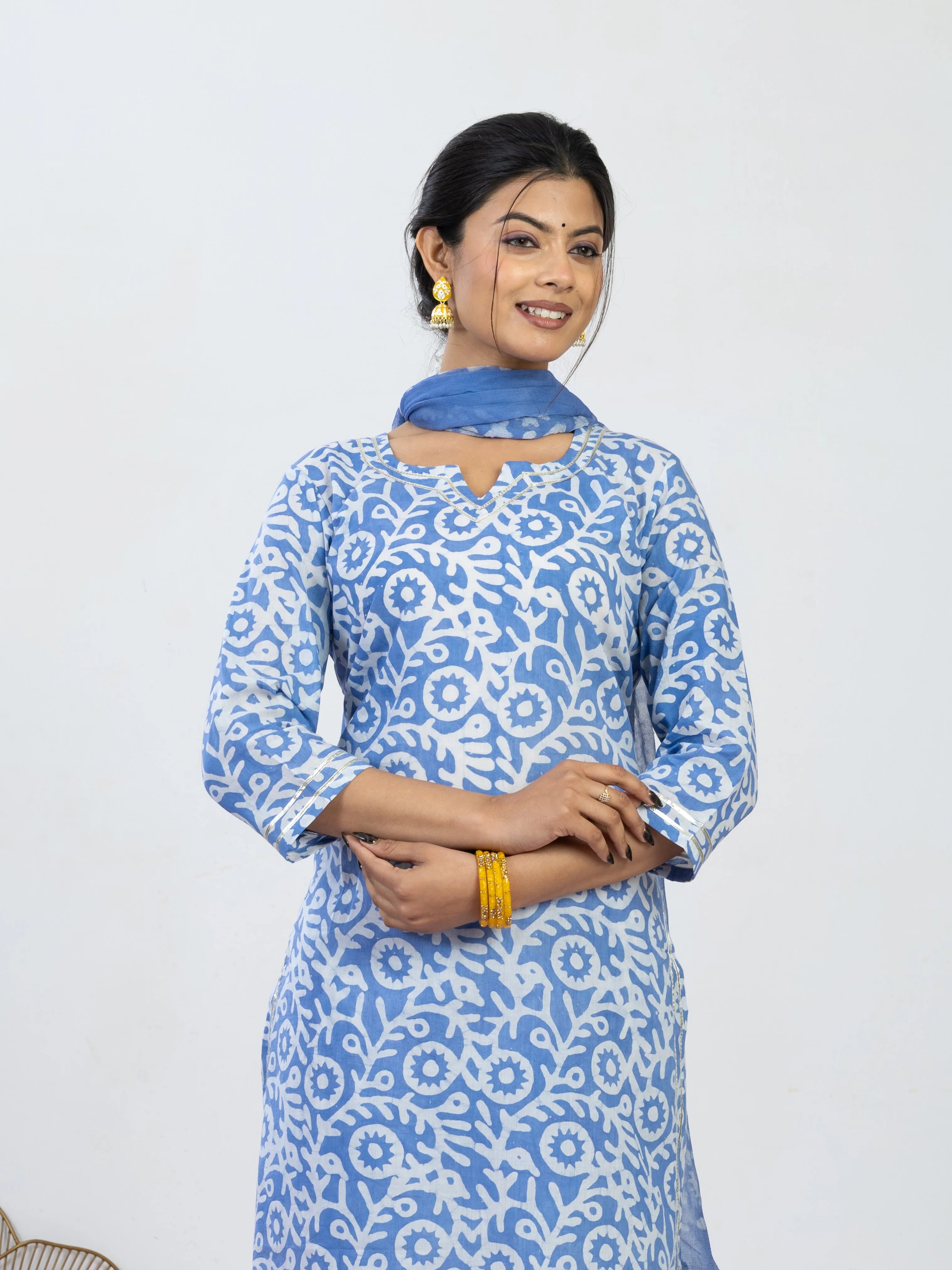 रगंजली | Handmade Pure Cotton Kurta Set with Chiffon Dupatta