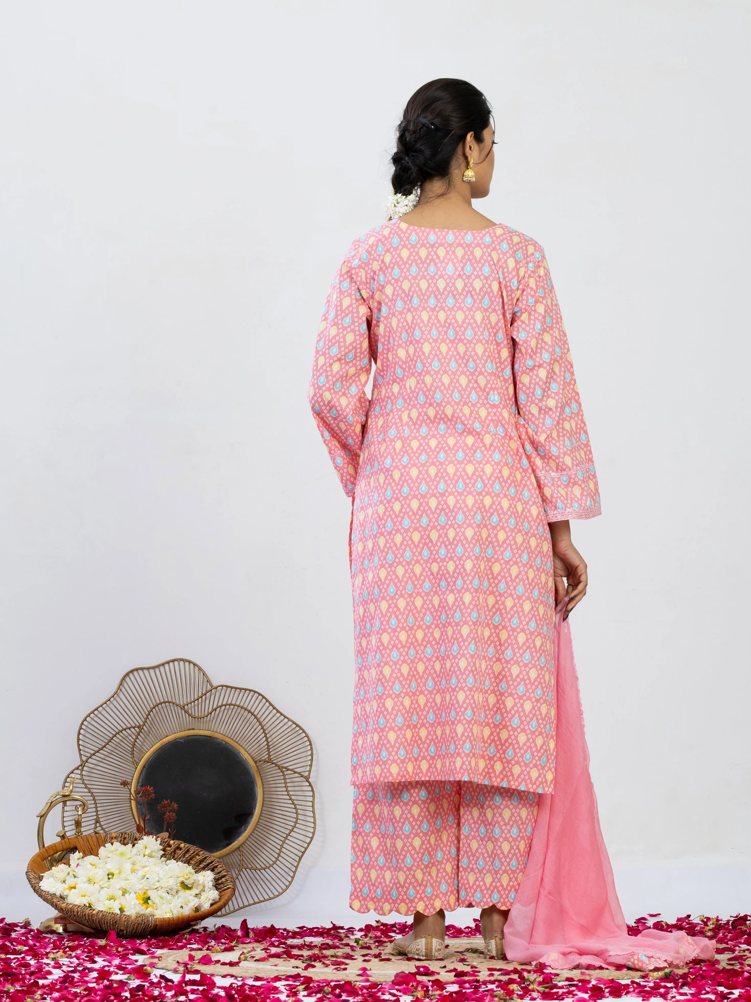 सुगंधिका | Handmade Semi-Pakistani Cut Work Pant Suit with Chiffon Dupatta