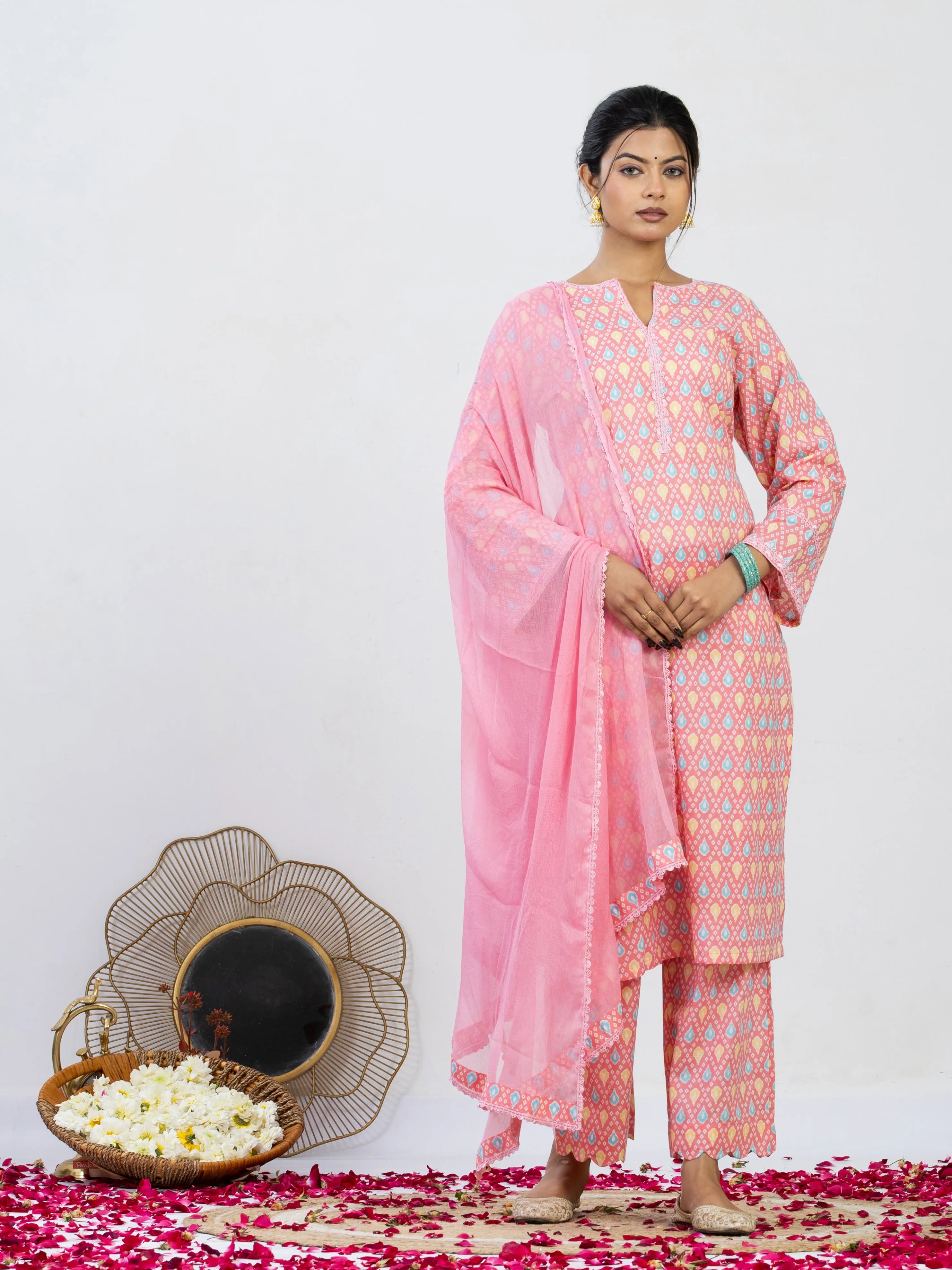 सुगंधिका | Handmade Semi-Pakistani Cut Work Pant Suit with Chiffon Dupatta