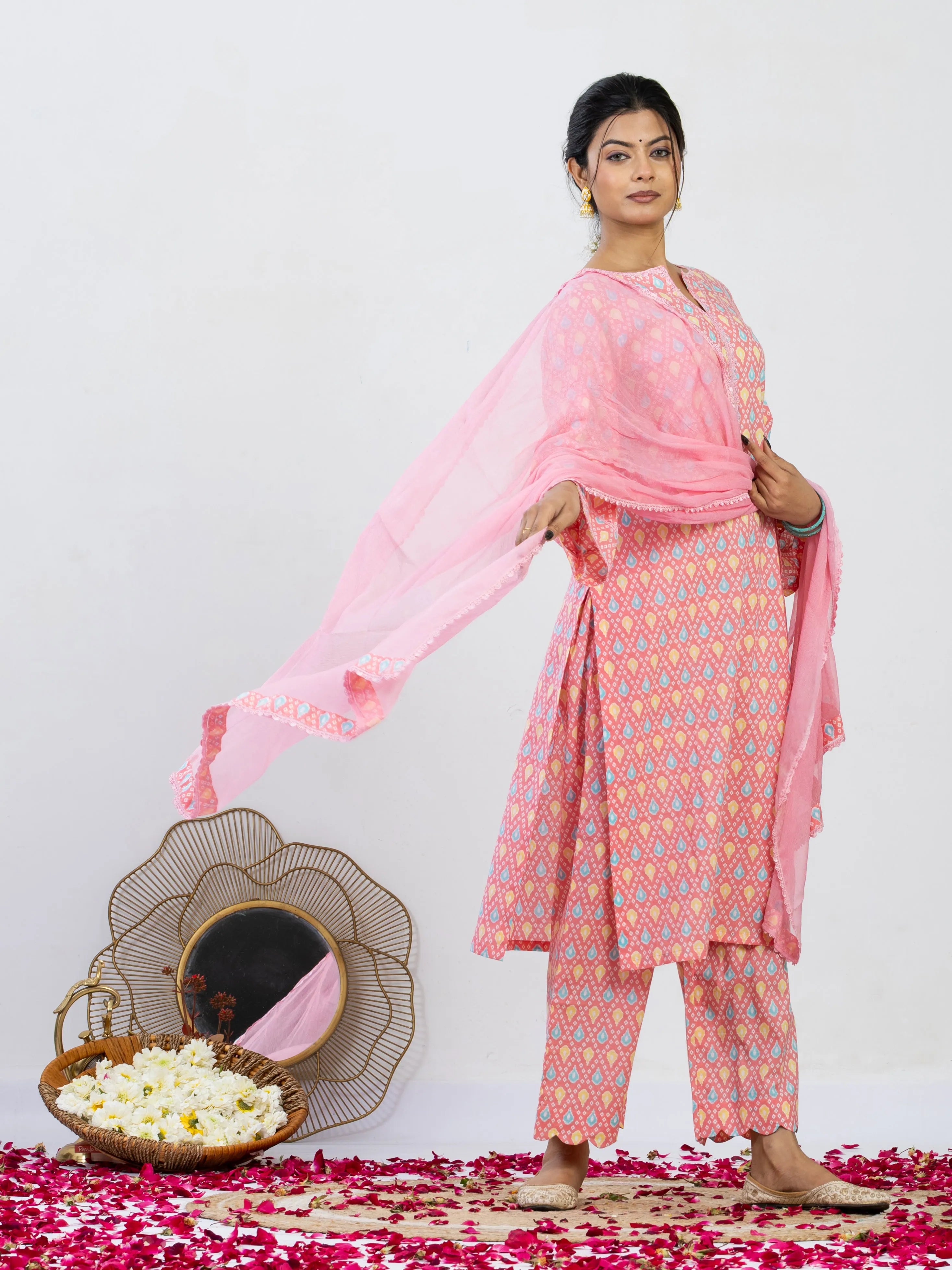 सुगंधिका | Handmade Semi-Pakistani Cut Work Pant Suit with Chiffon Dupatta