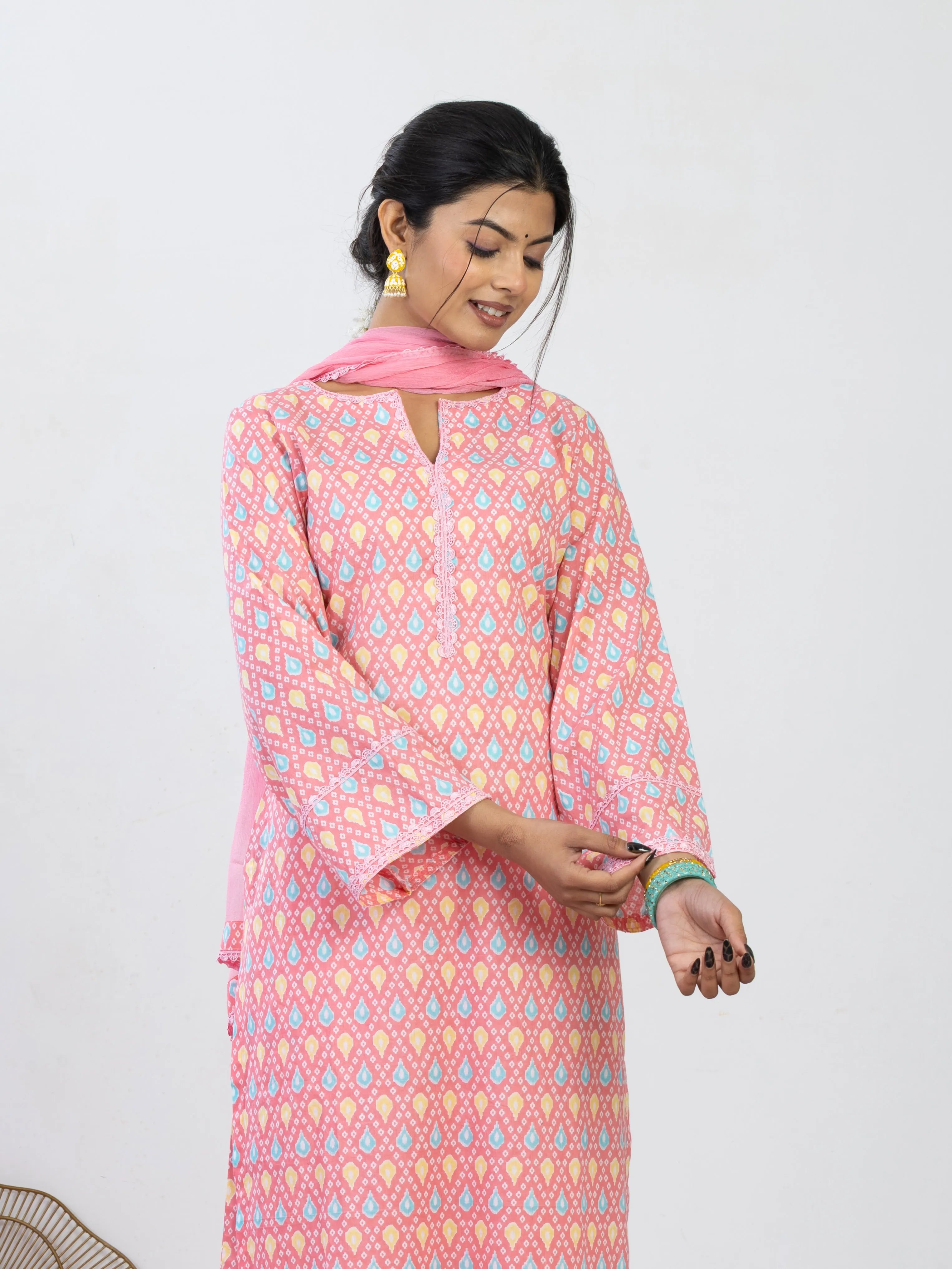 सुगंधिका | Handmade Semi-Pakistani Cut Work Pant Suit with Chiffon Dupatta