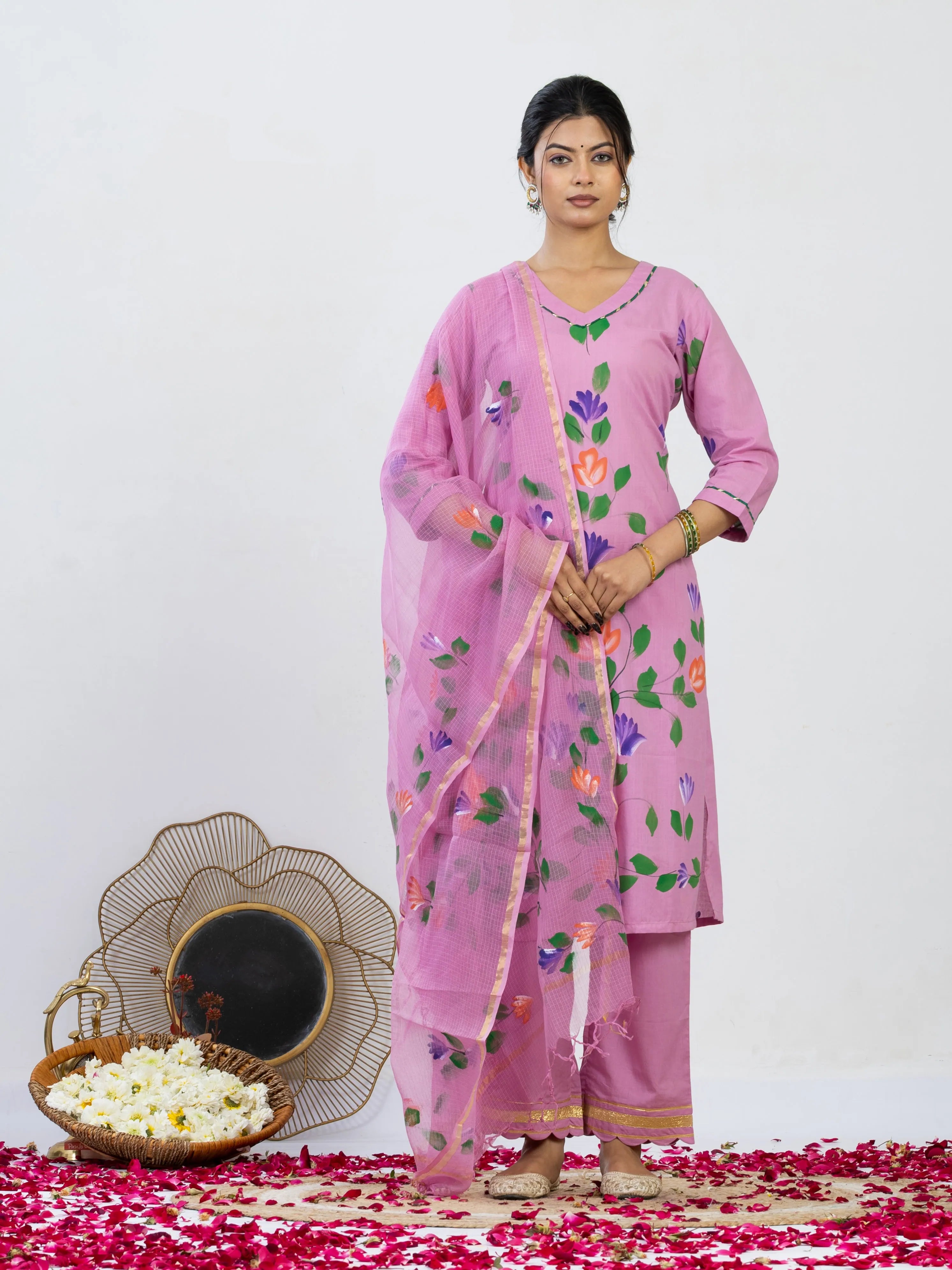 रंगत रानी | Handmade Pure Cotton Kurta Set with Kota Doria Dupatta