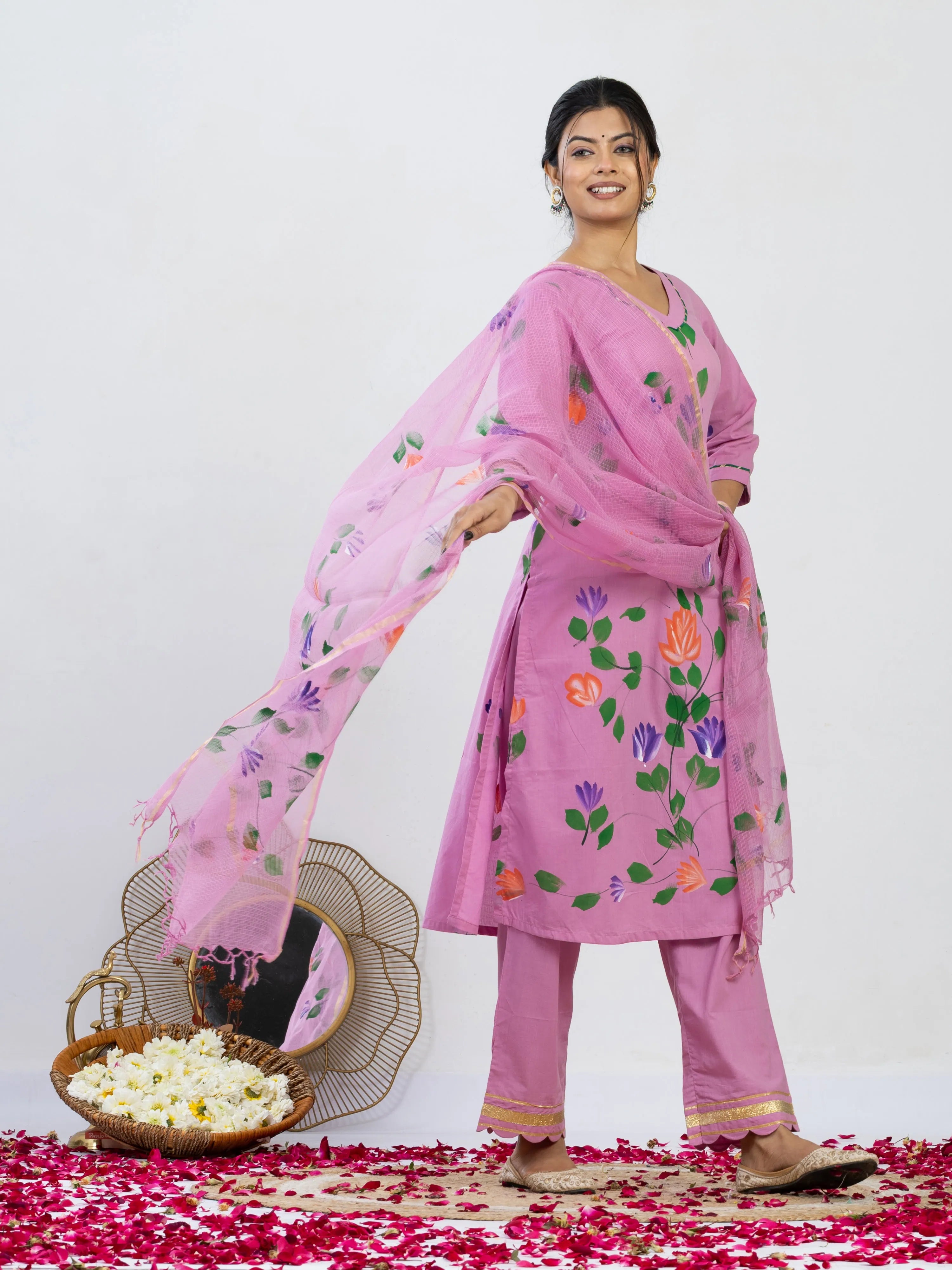 रंगत रानी | Handmade Pure Cotton Kurta Set with Kota Doria Dupatta