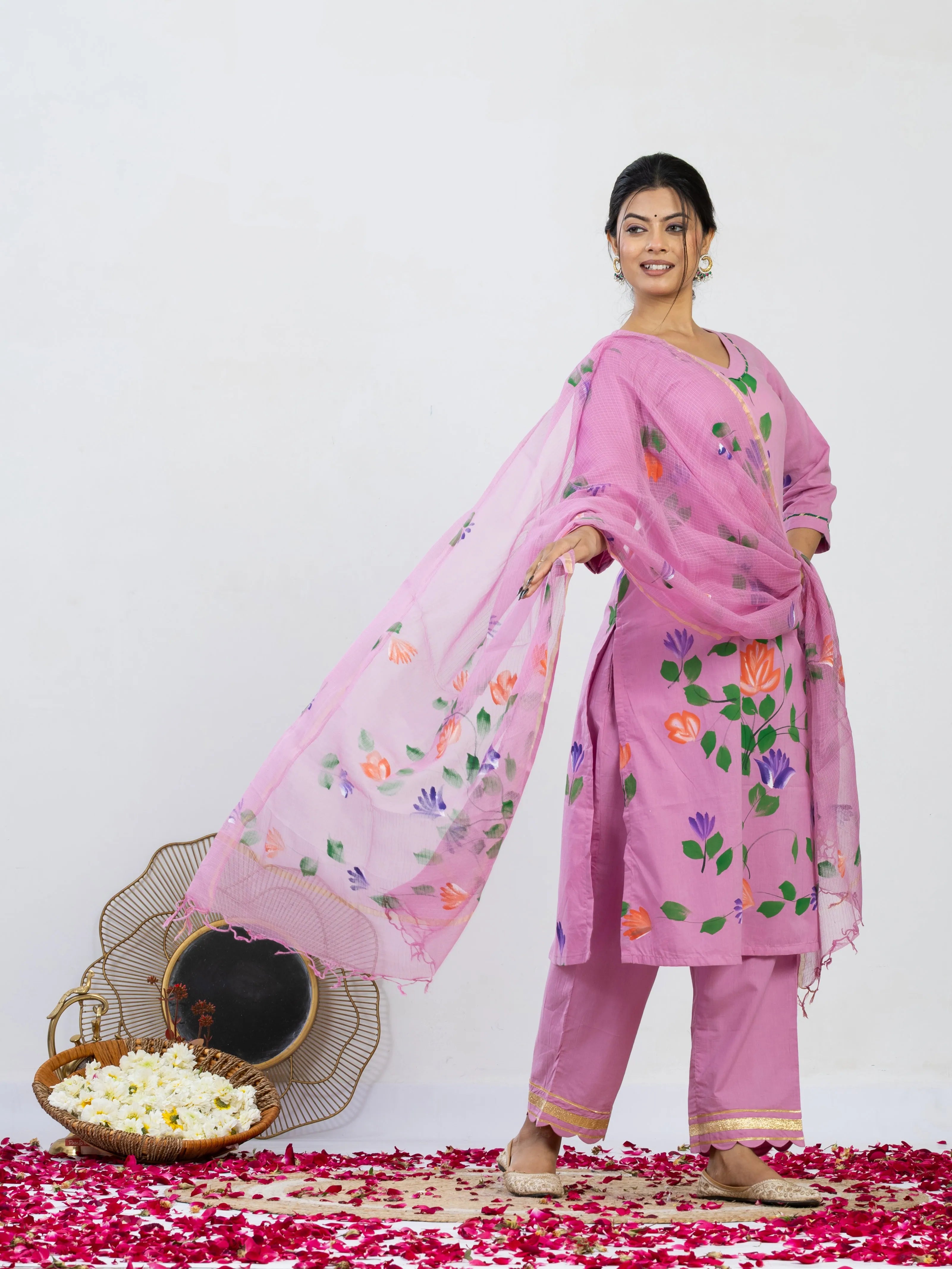 रंगत रानी | Handmade Pure Cotton Kurta Set with Kota Doria Dupatta