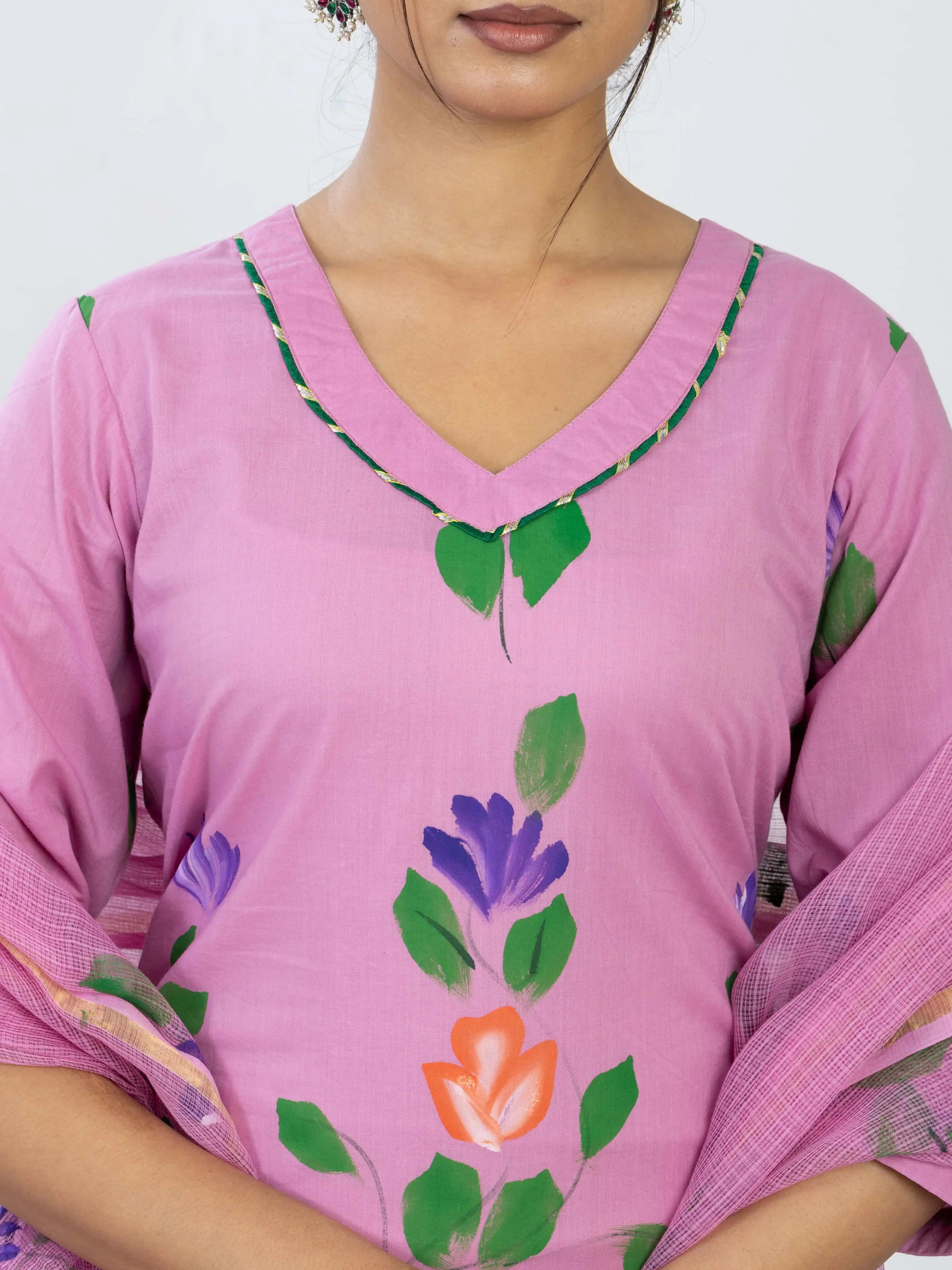 रंगत रानी | Handmade Pure Cotton Kurta Set with Kota Doria Dupatta