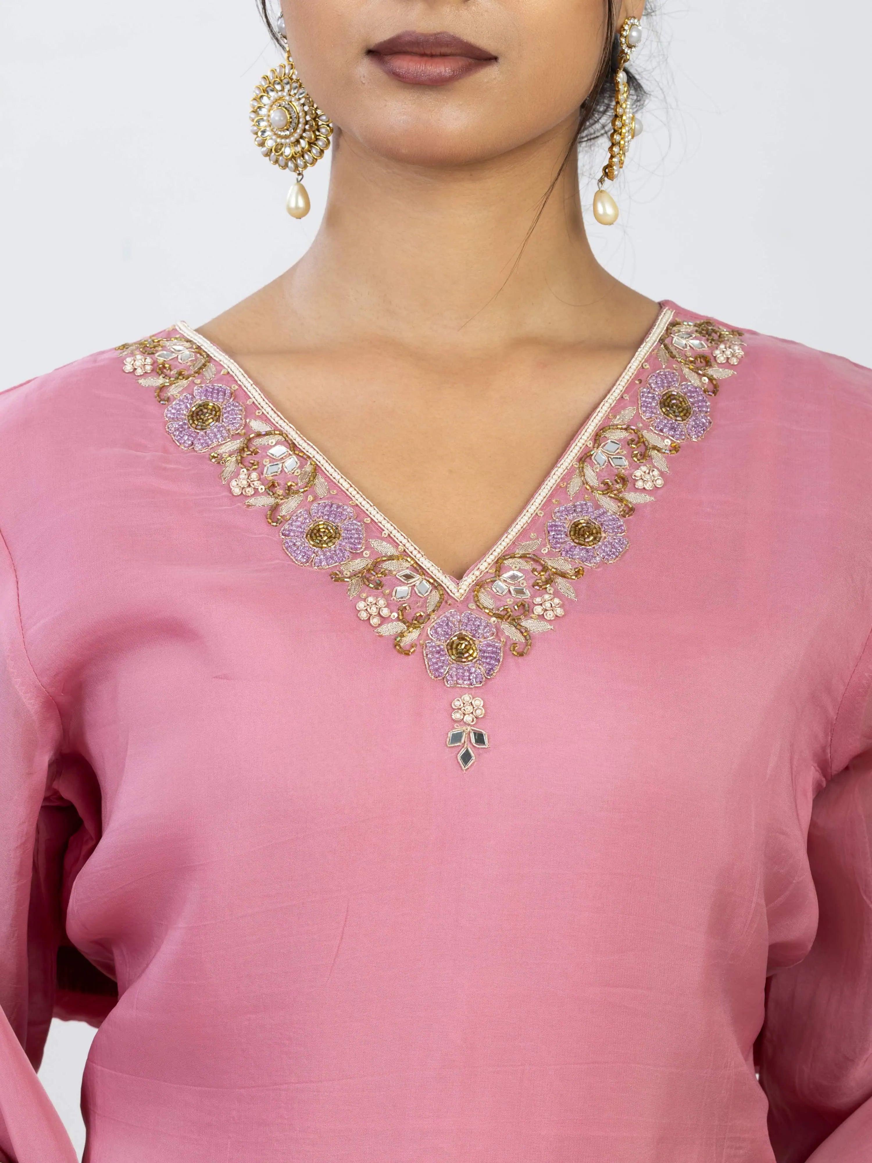 शाही गुल | Zardosi Hand Work Organza Kurta Palazzo Set with Dupatta