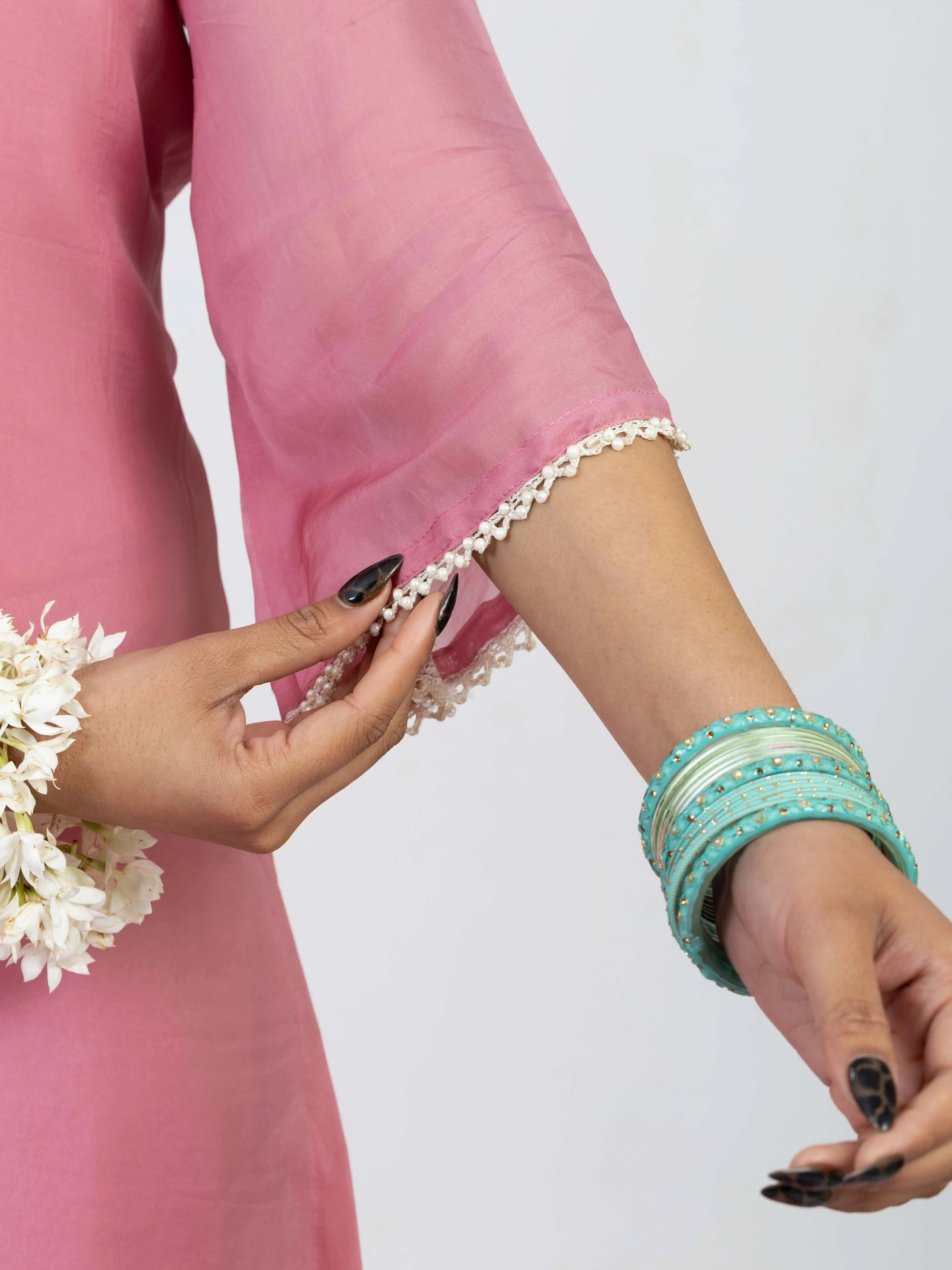 शाही गुल | Zardosi Hand Work Organza Kurta Palazzo Set with Dupatta