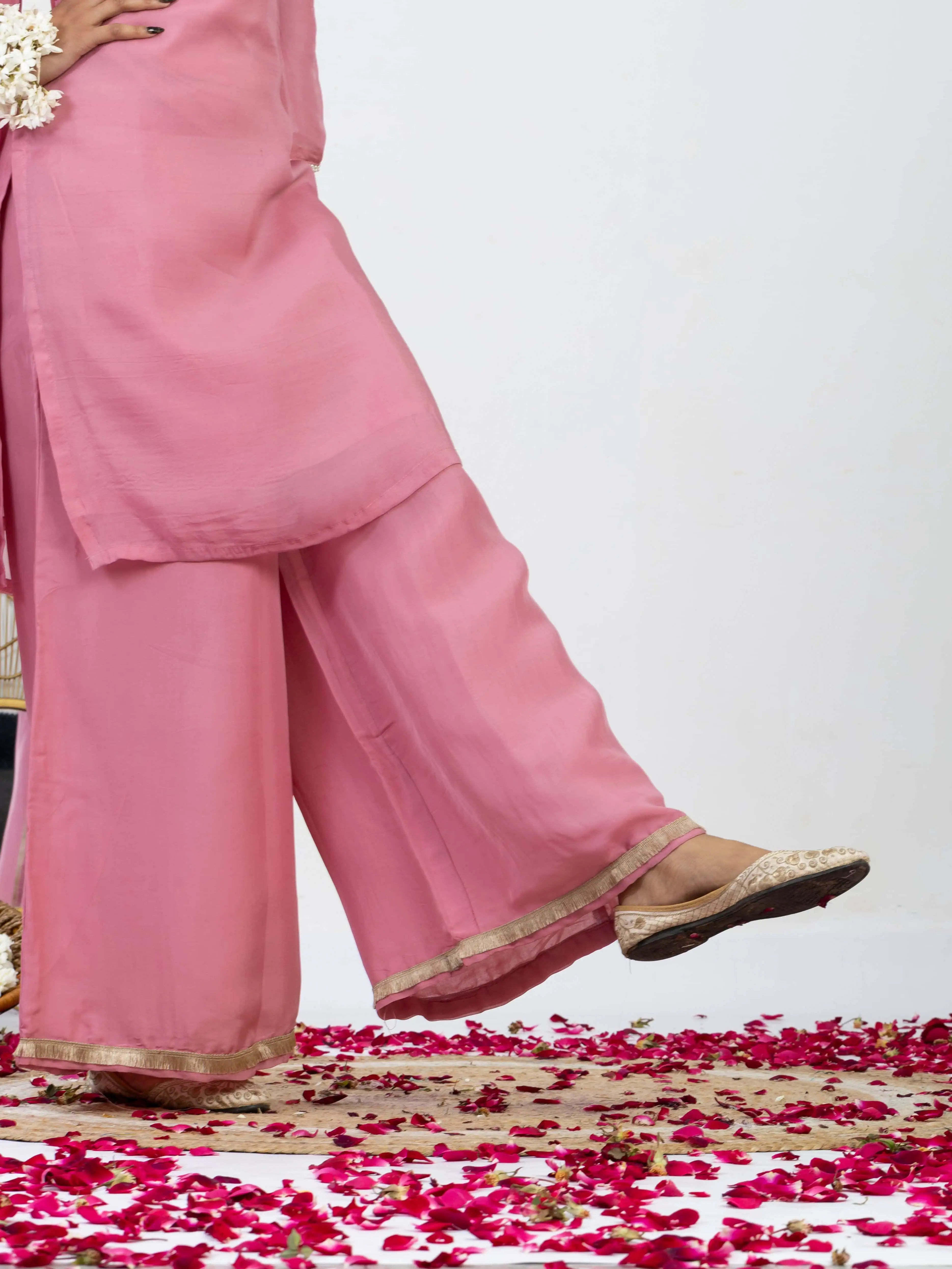 शाही गुल | Zardosi Hand Work Organza Kurta Palazzo Set with Dupatta