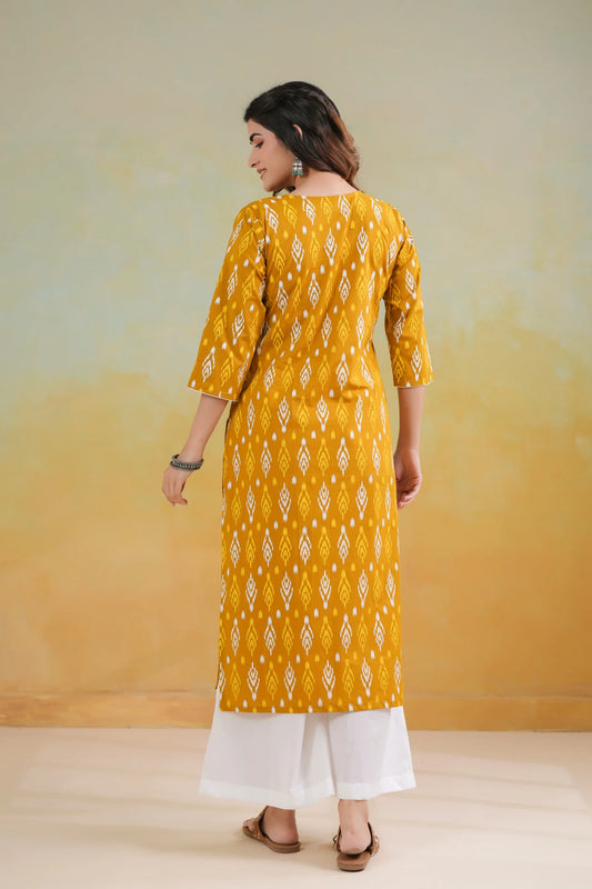 Cotton Kurti - Yellow Printed
