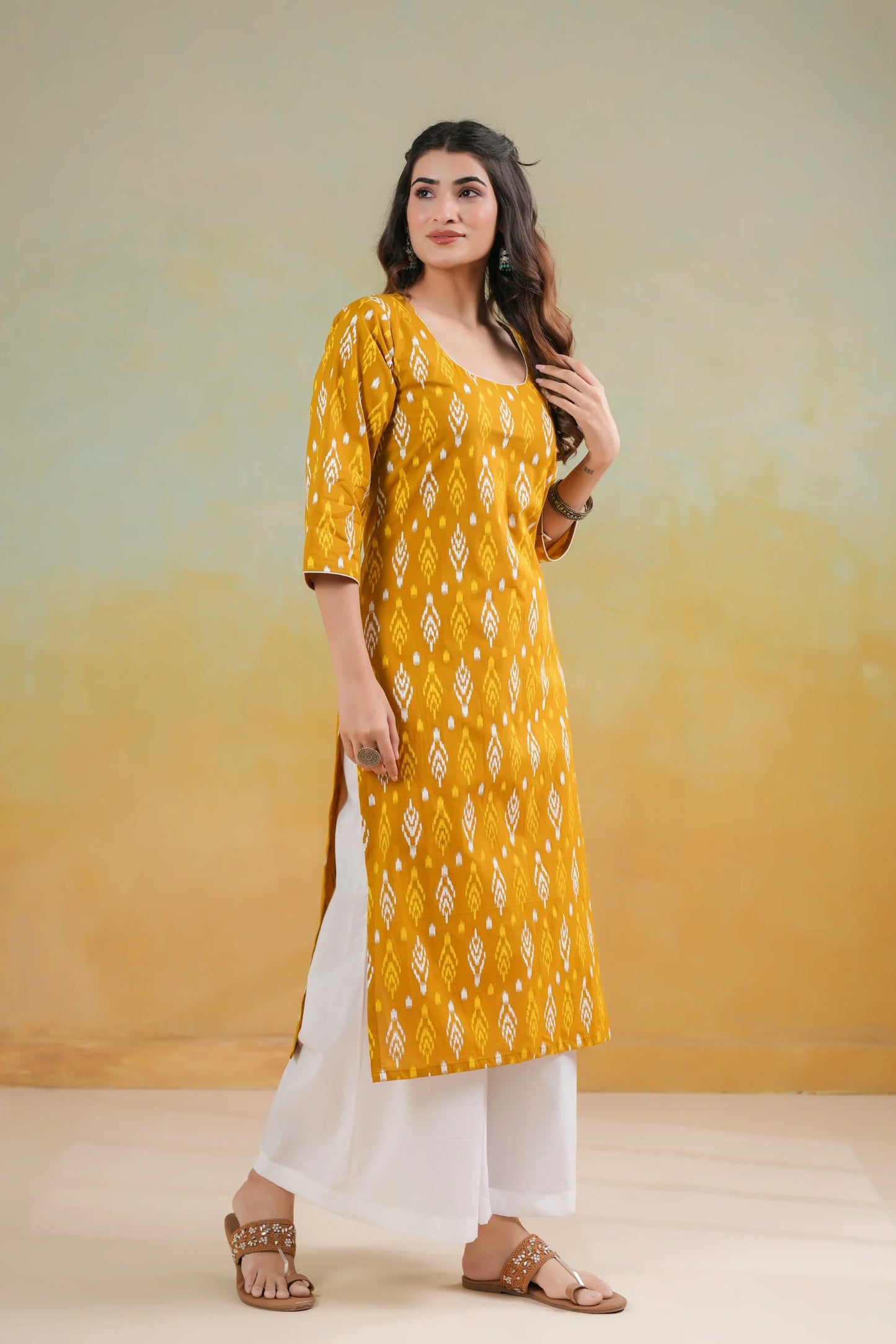 Cotton Kurti - Yellow Printed