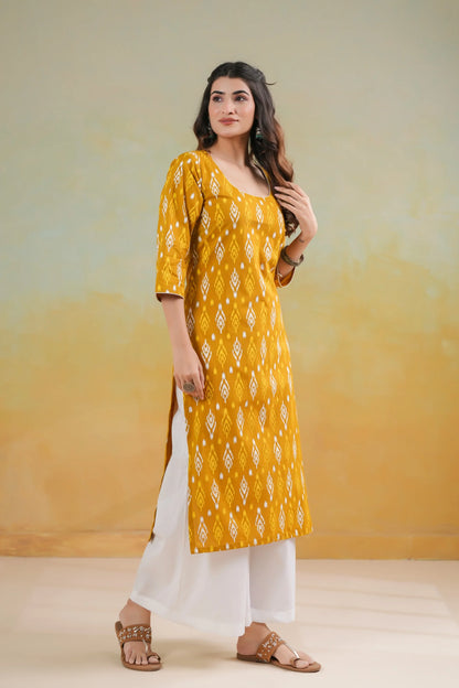 Cotton Kurti - Yellow Printed