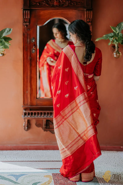 Banarasi Silk Saree - Red with Golden Zari
