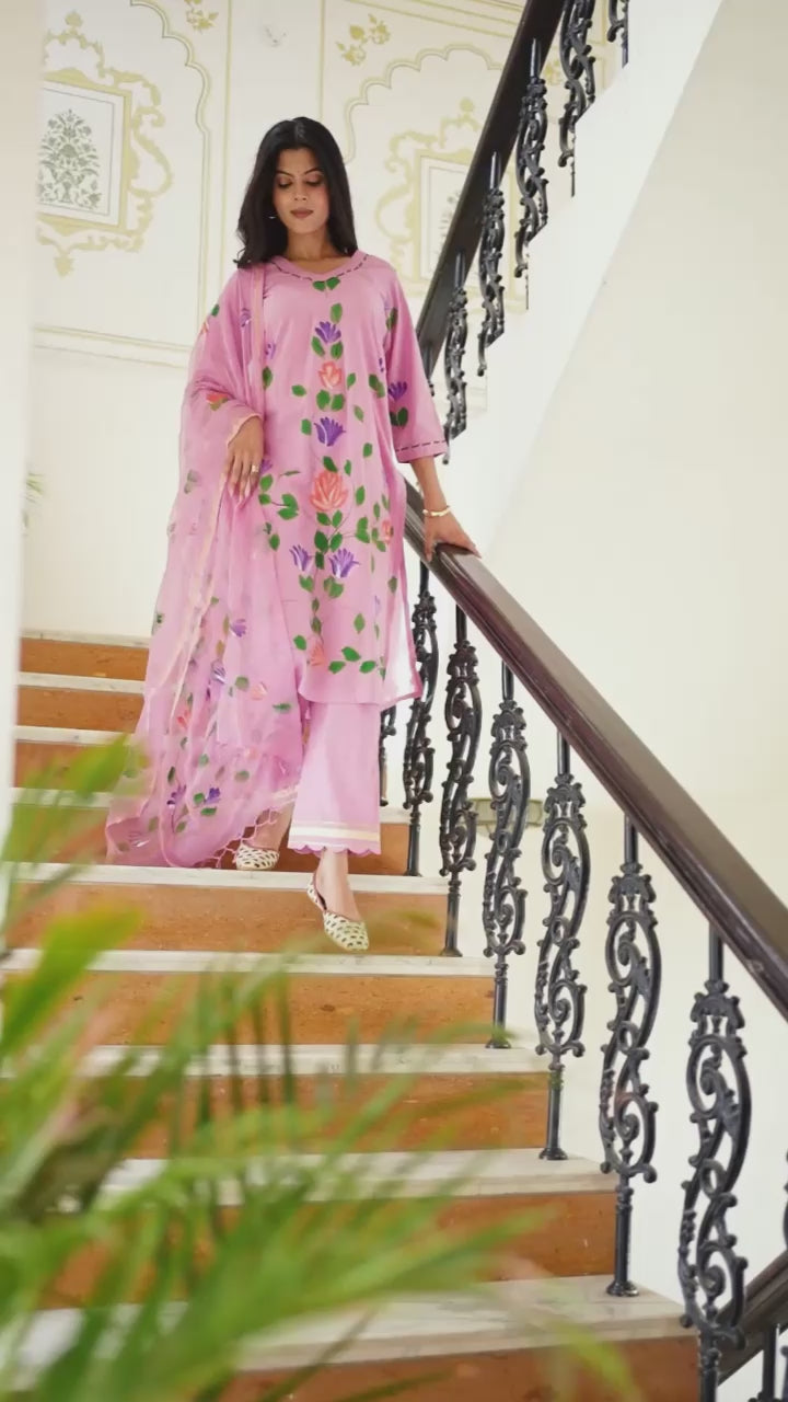 रंगत रानी | Handmade Pure Cotton Kurta Set with Kota Doria Dupatta