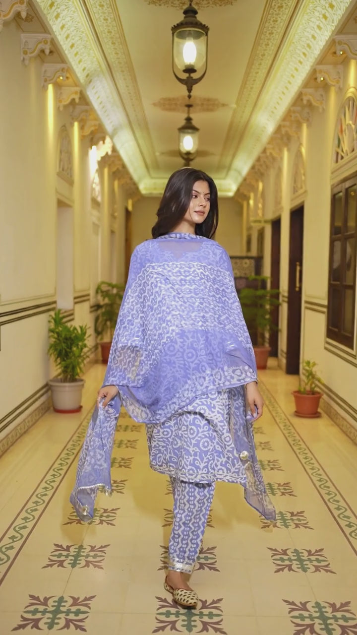 रगंजली | Handmade Pure Cotton Kurta Set with Chiffon Dupatta
