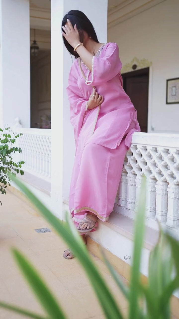 शाही गुल | Zardosi Hand Work Organza Kurta Palazzo Set with Dupatta