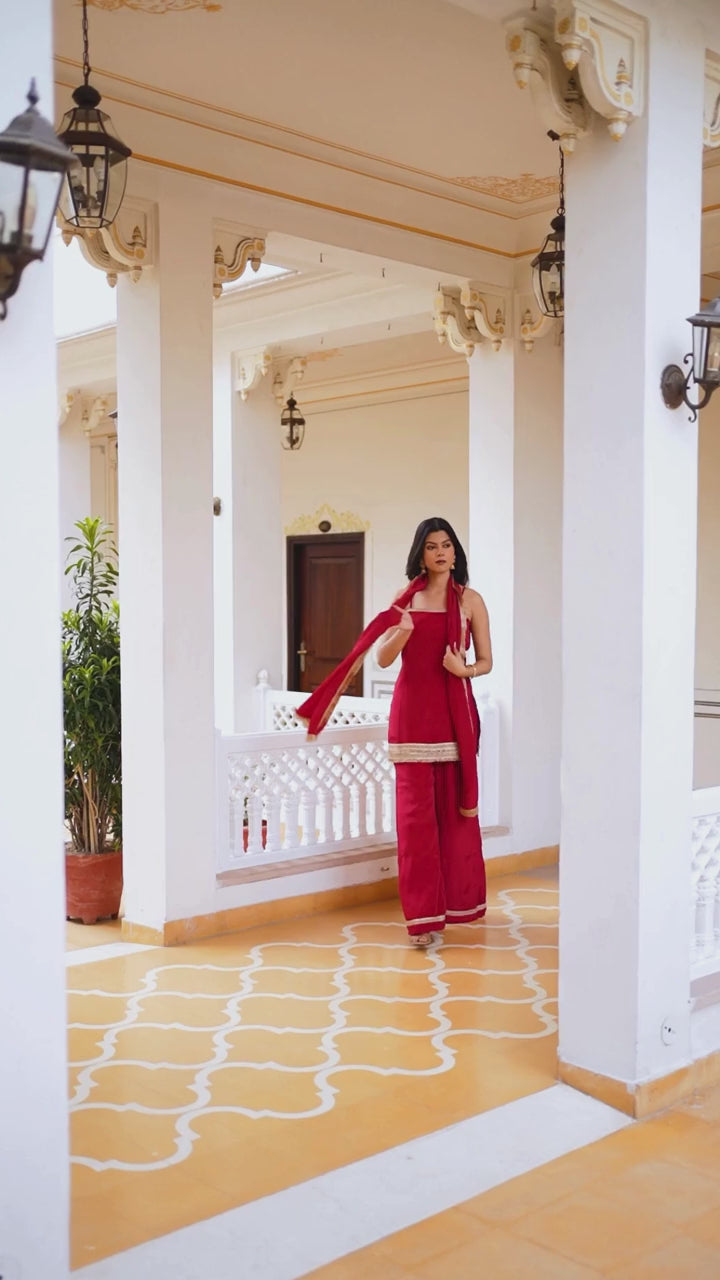 नूर-ए-रानी | Pure Crepe Palazzo Suit Set with Golden Shahi Gota Lace
